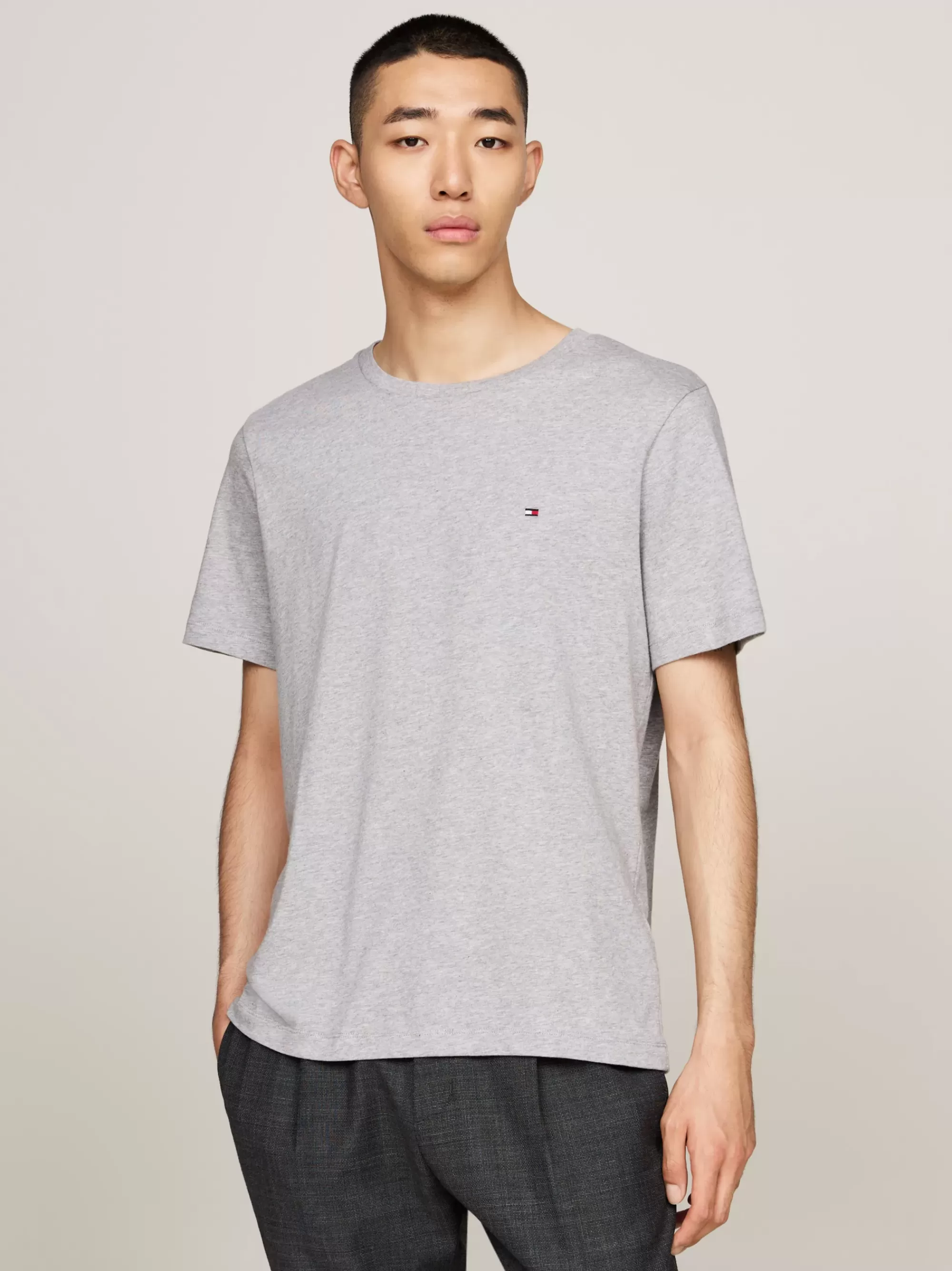 T-Shirts*Tommy Hilfiger Gemêleerd T-shirt Met Ronde Hals LIGHT GREY HEATHER