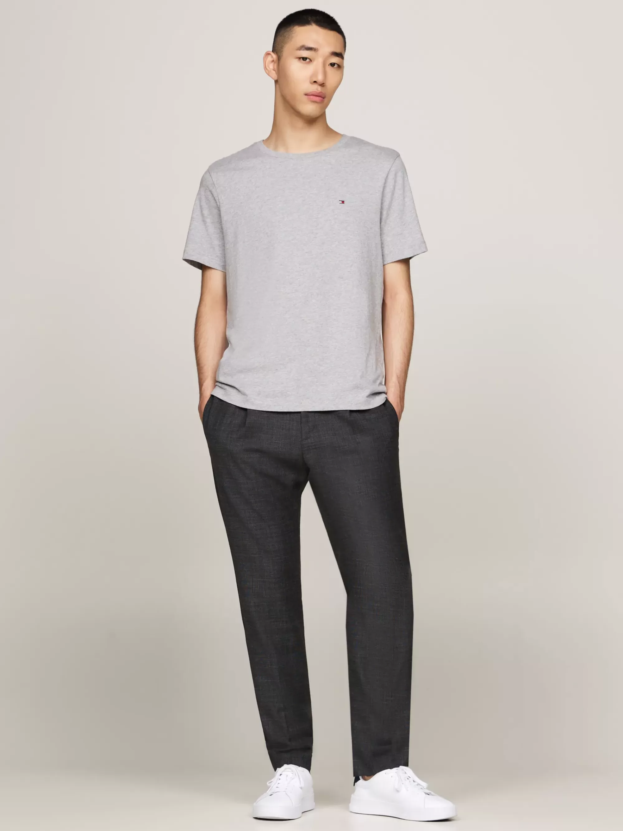 T-Shirts*Tommy Hilfiger Gemêleerd T-shirt Met Ronde Hals LIGHT GREY HEATHER
