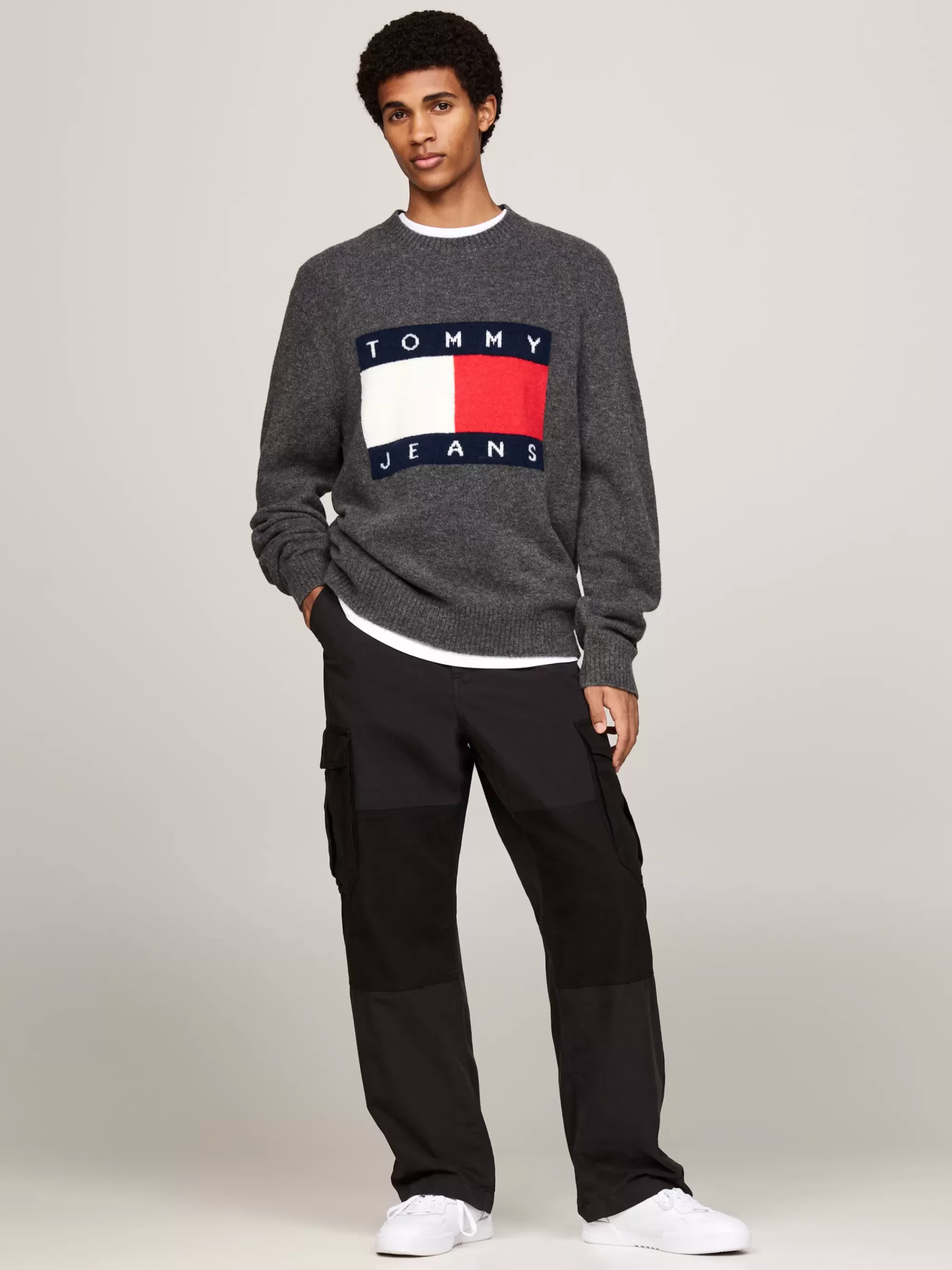 Truien Met Ronde Hals | Truien*Tommy Hilfiger Gemêleerde Wolmix Trui Met Vlagbadge NEW CHARCOAL MELANGE