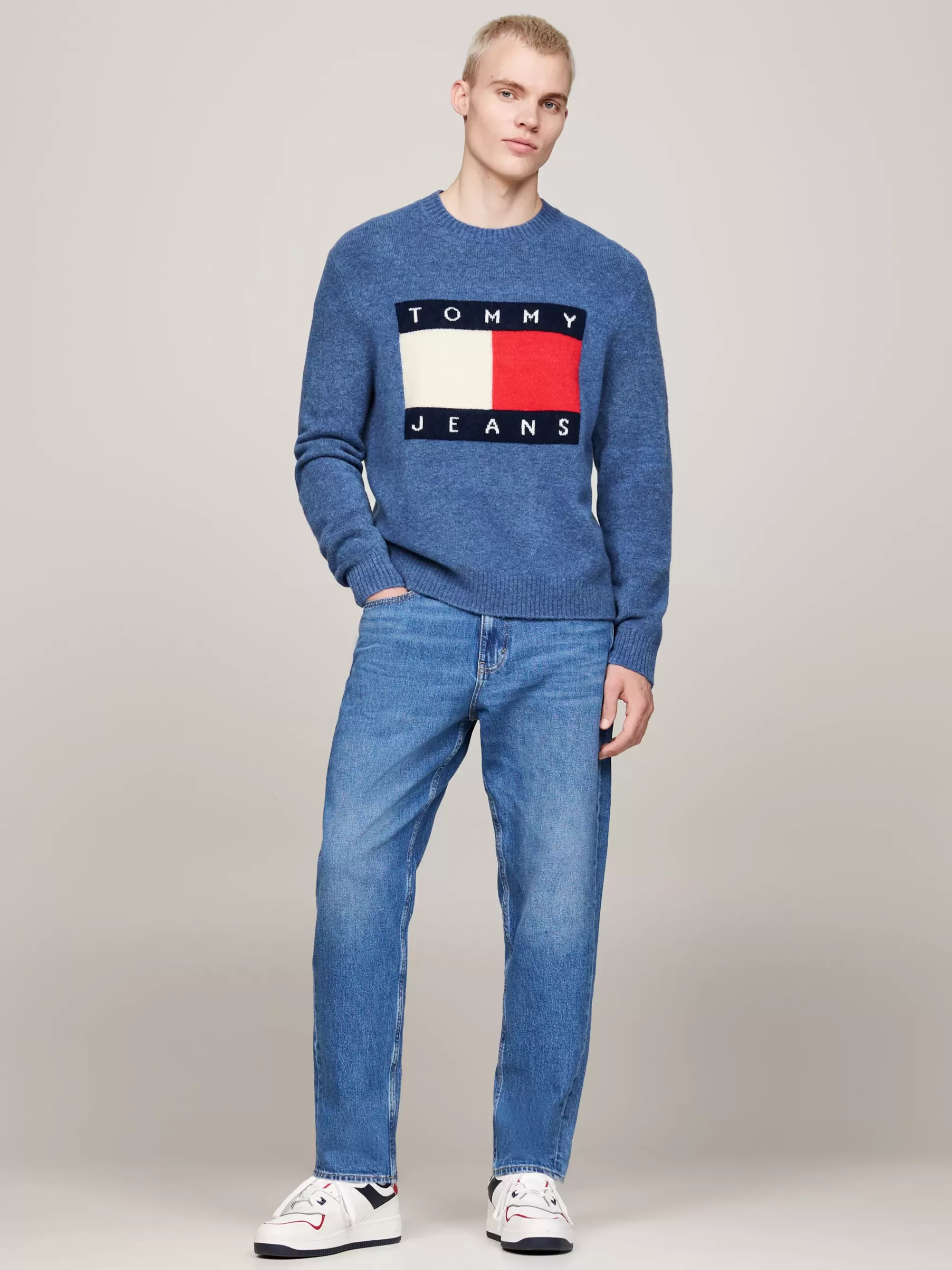 Truien Met Ronde Hals | Truien & Vesten*Tommy Hilfiger Gemêleerde Wolmix Trui Met Vlagbadge BRIGHT BLUE MELANGE