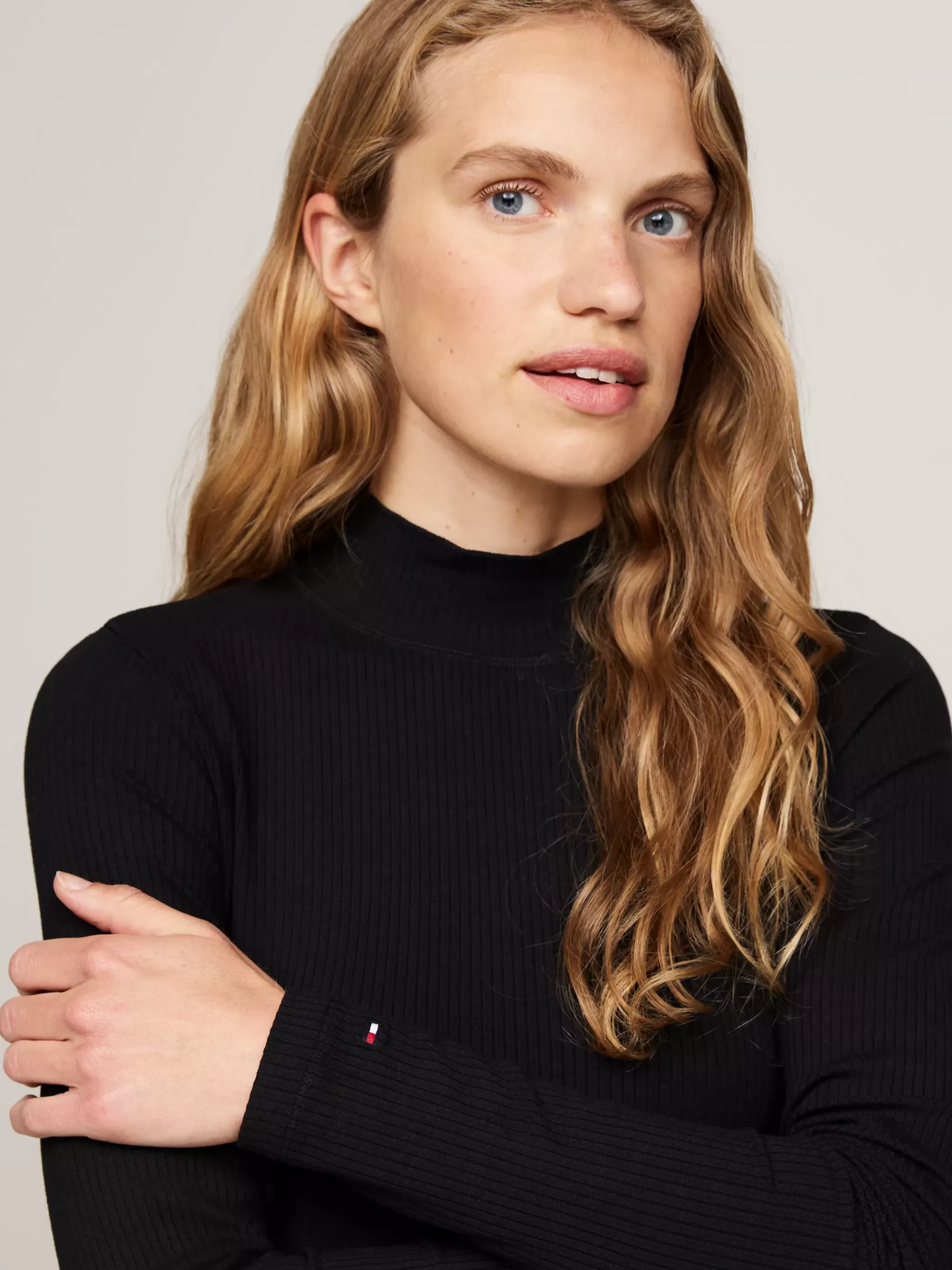 Jurken*Tommy Hilfiger Geplooide Midi-jurk Met Opstaande Hals BLACK