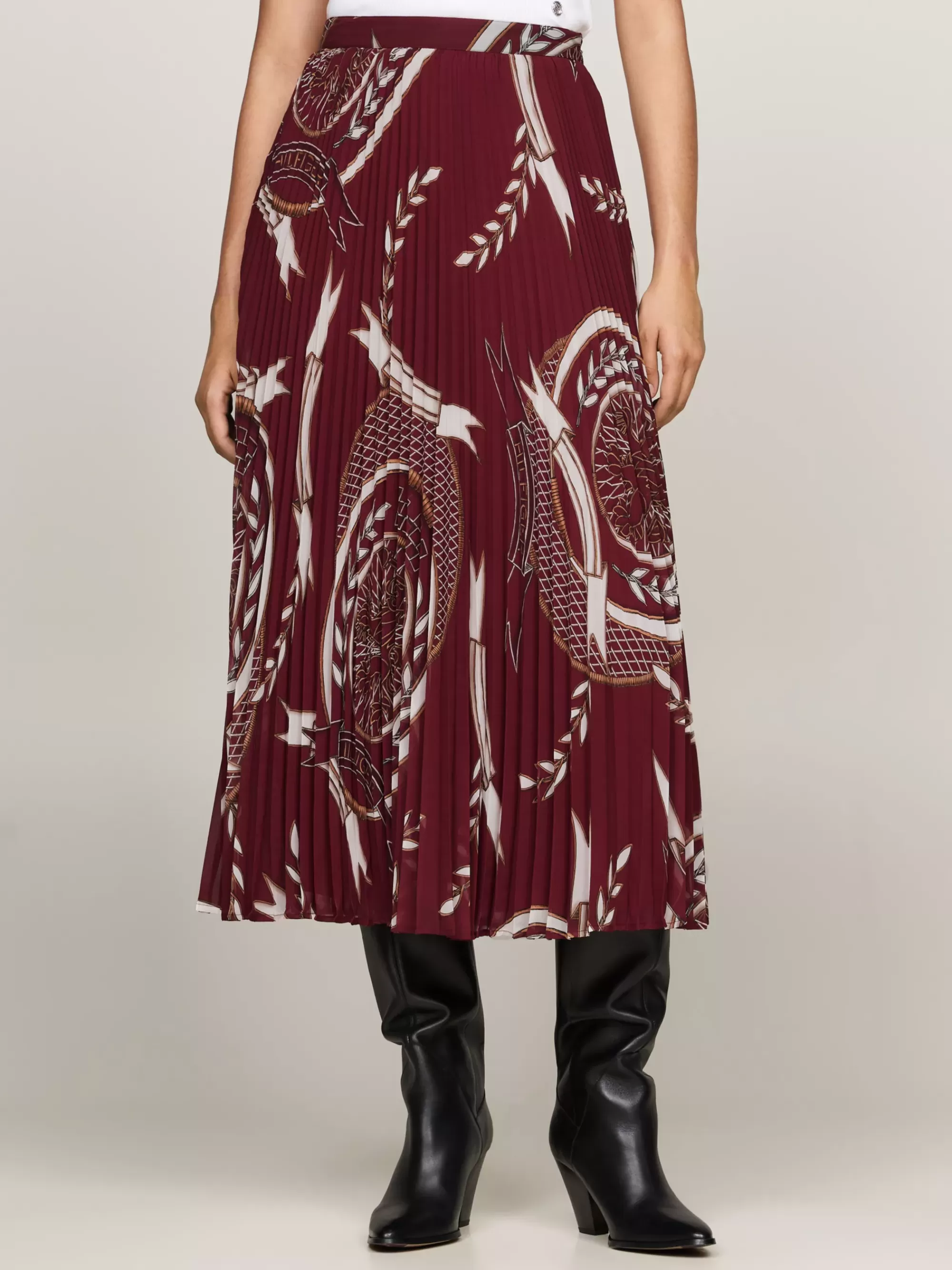Rokken*Tommy Hilfiger Geplooide Midi-rok Met Embleem ROUGE