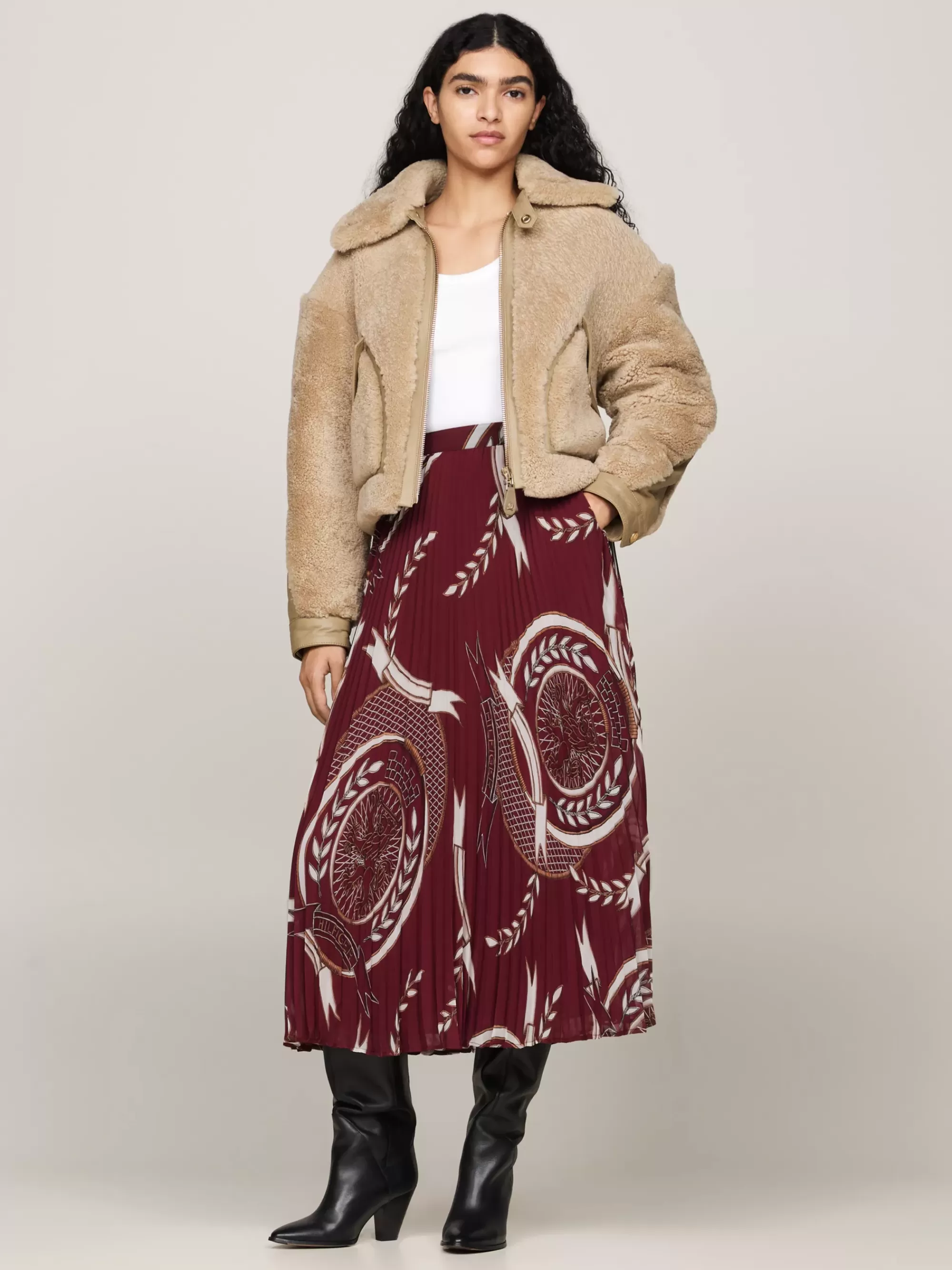 Rokken*Tommy Hilfiger Geplooide Midi-rok Met Embleem ROUGE