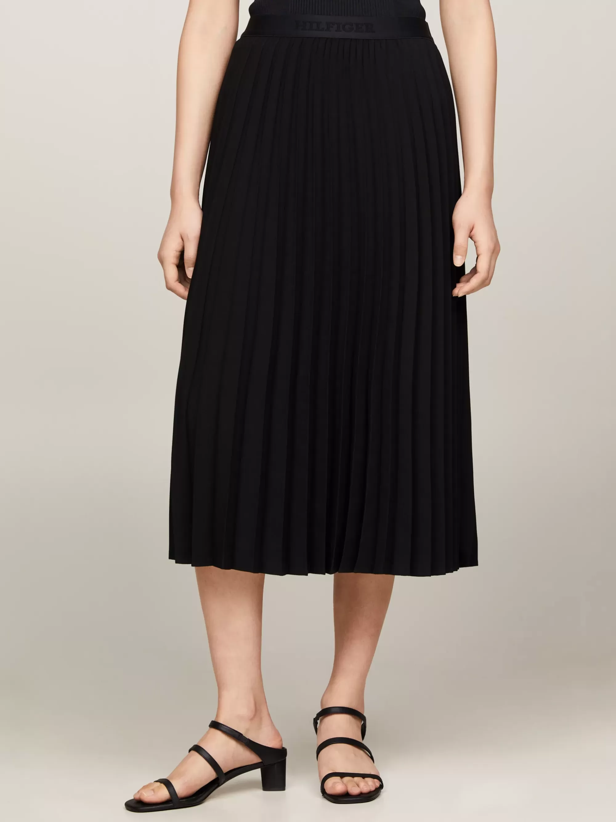 Rokken*Tommy Hilfiger Geplooide Midirok Met Logotailleband BLACK