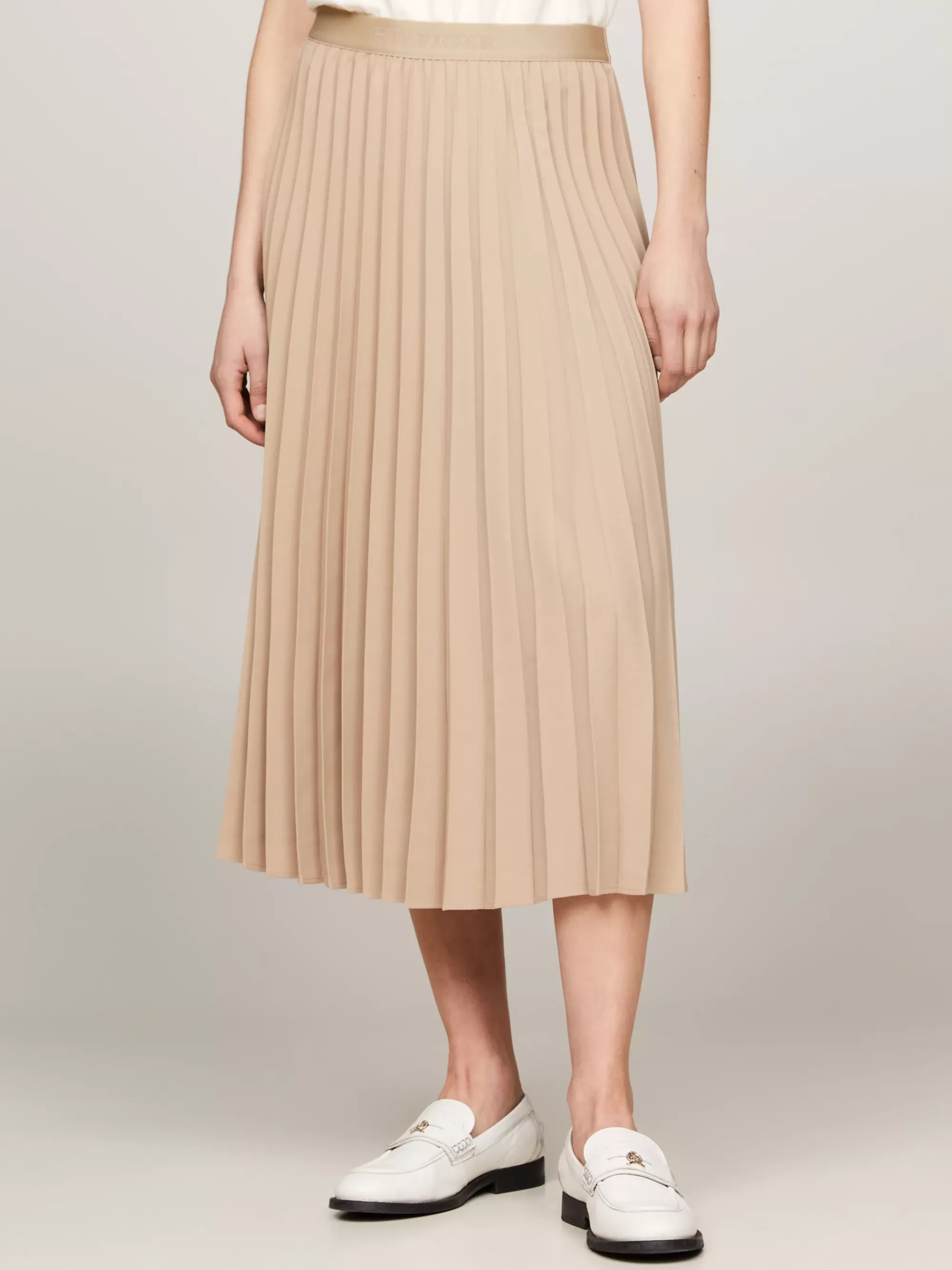 Rokken*Tommy Hilfiger Geplooide Midirok Met Logotailleband BEIGE