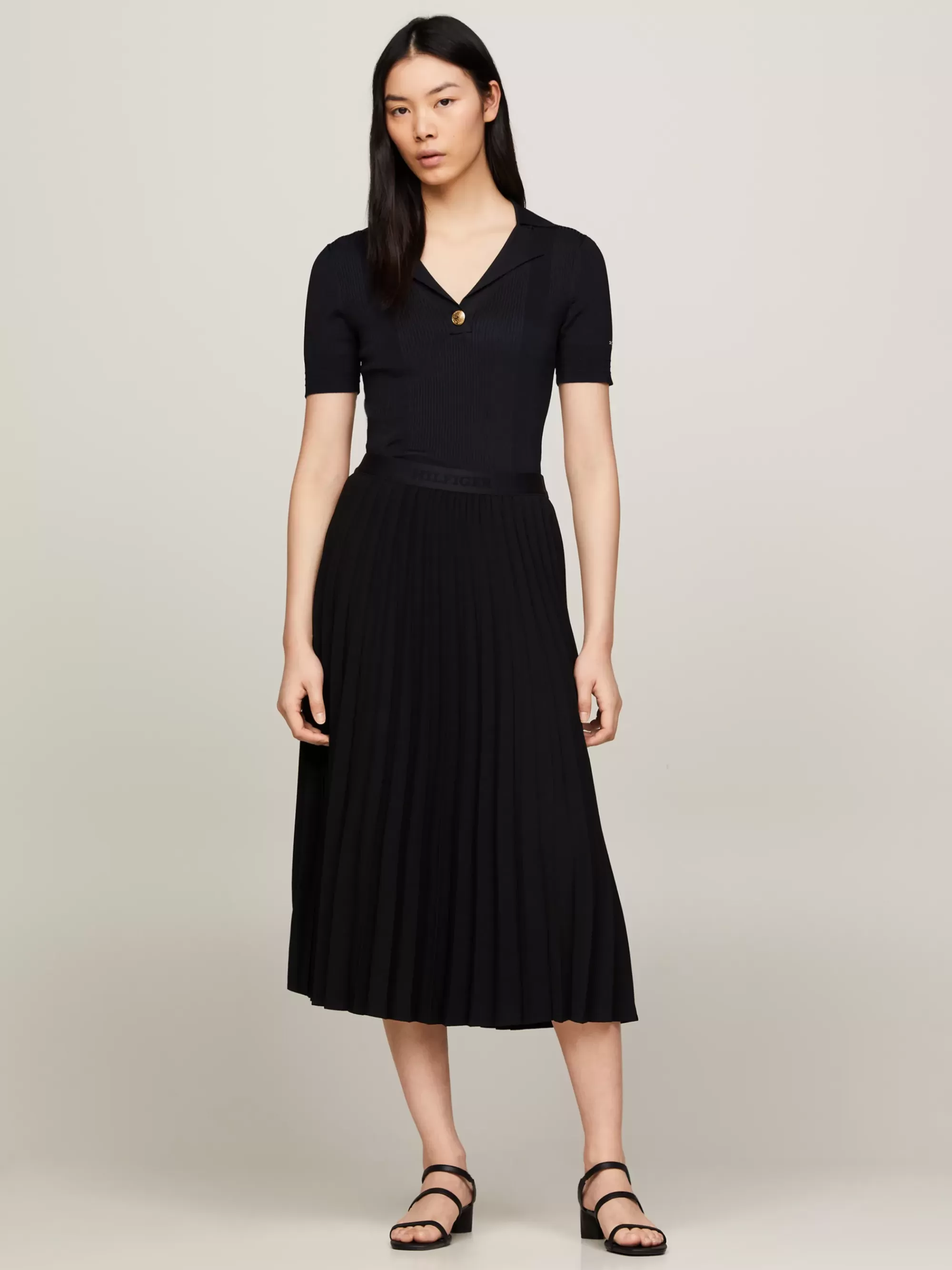Rokken*Tommy Hilfiger Geplooide Midirok Met Logotailleband BLACK
