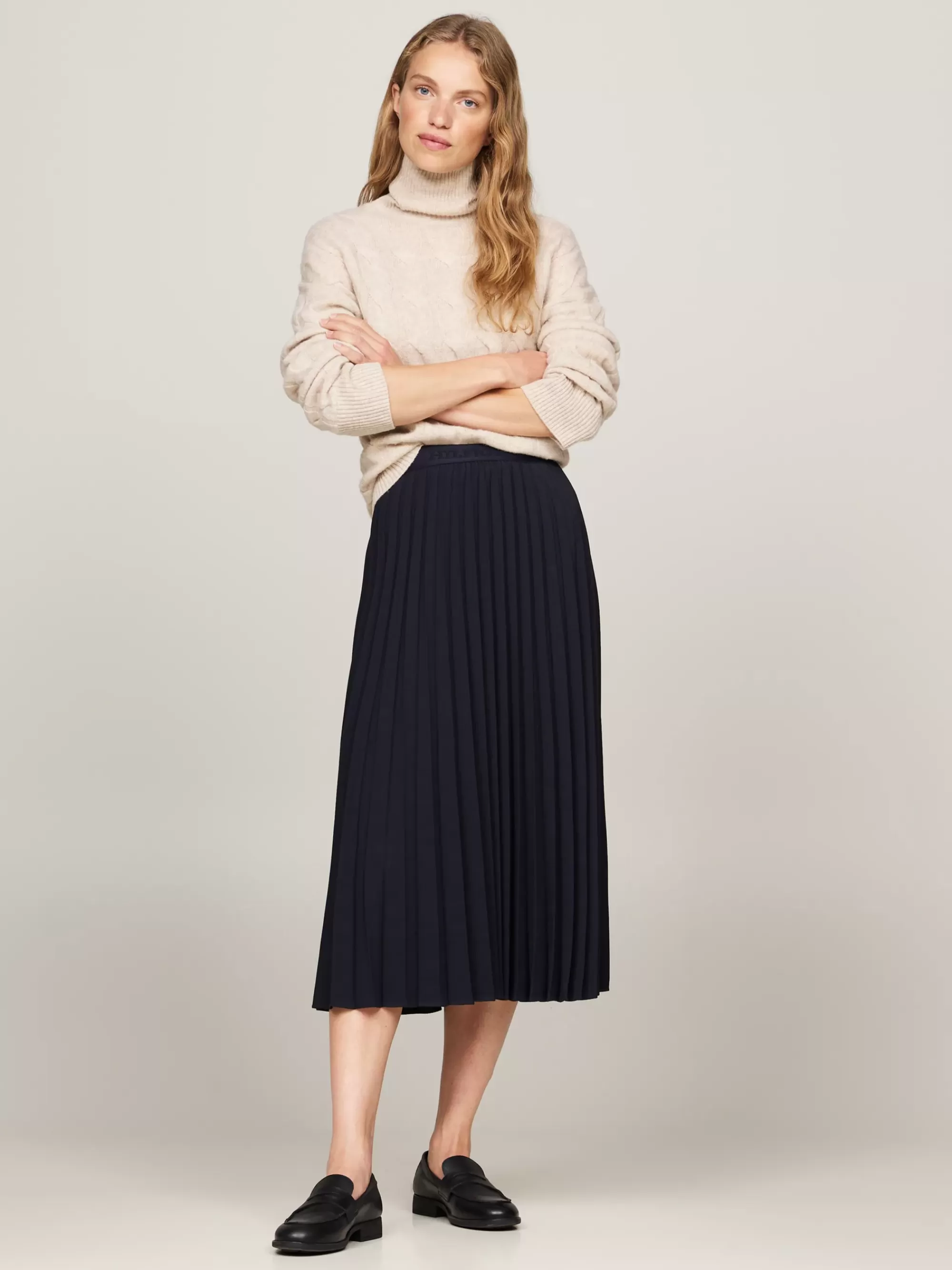 Rokken*Tommy Hilfiger Geplooide Midirok Met Logotailleband DESERT SKY
