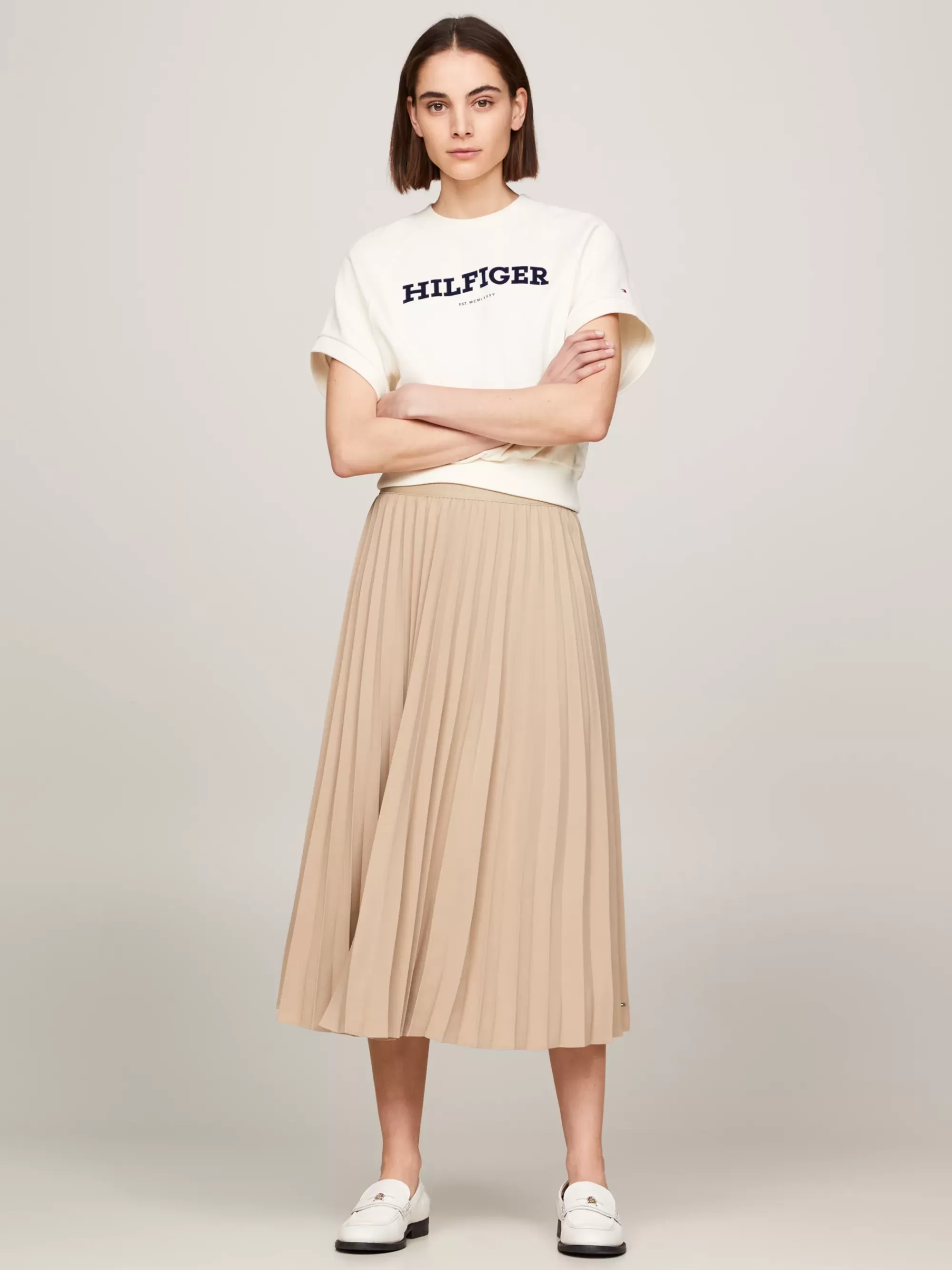 Rokken*Tommy Hilfiger Geplooide Midirok Met Logotailleband BEIGE