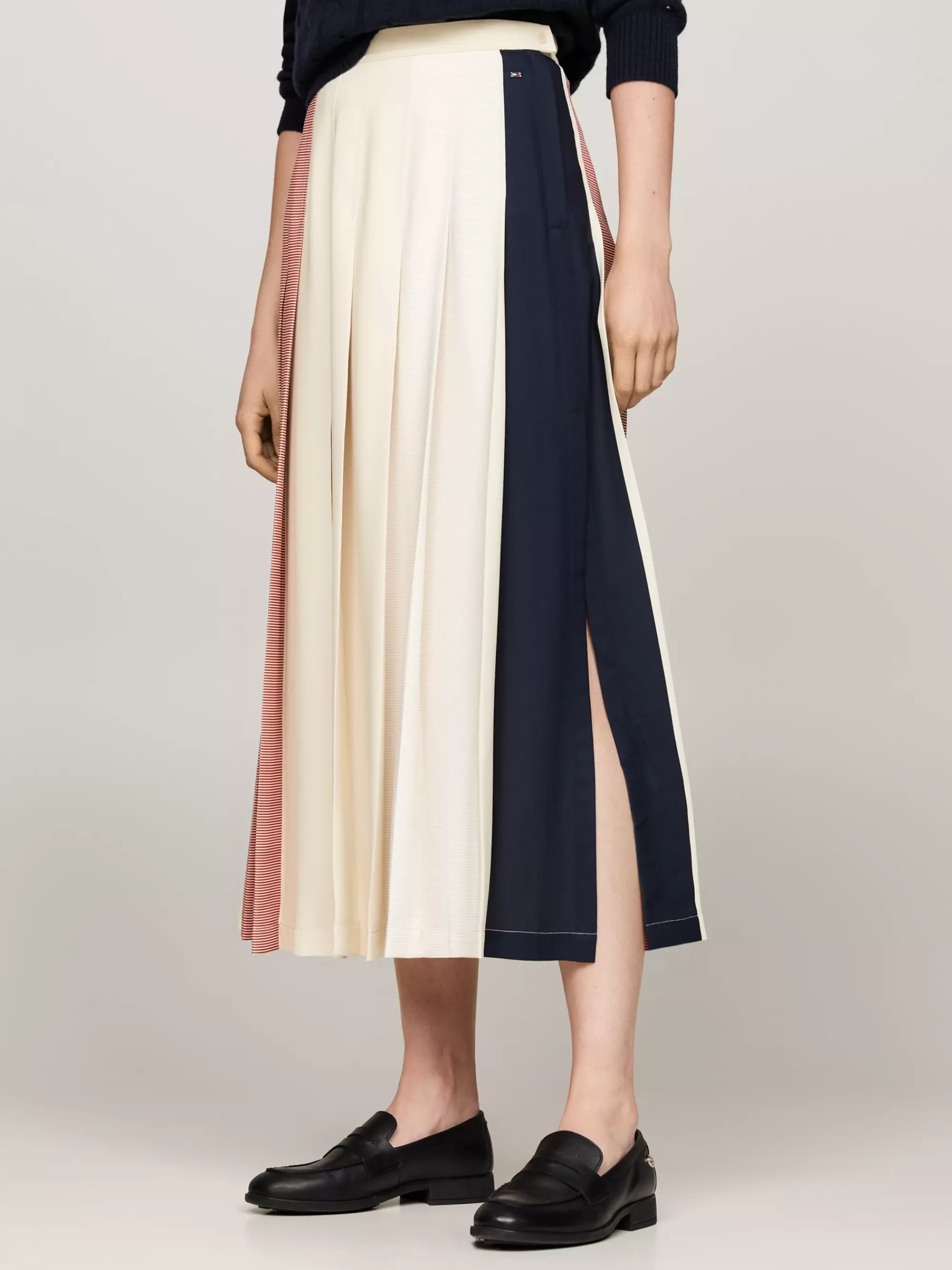 Rokken*Tommy Hilfiger Geplooide Midirok Met Signature-streep LADDER L OWGLOBAL STP/ CTRY IVORY