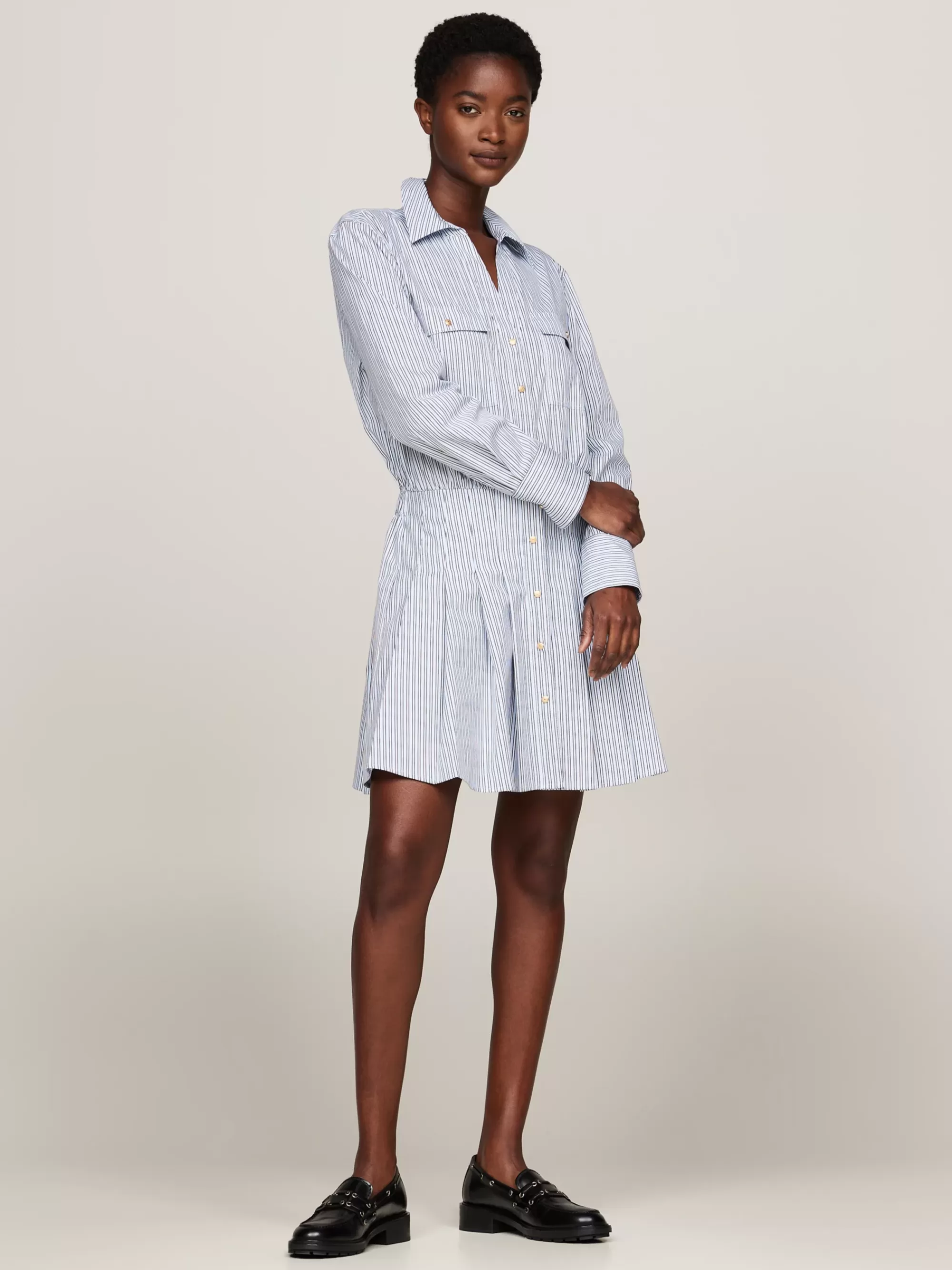 Jurken*Tommy Hilfiger Geplooide Mini-overhemdjurk IVY STP/ VESSEL BLUE