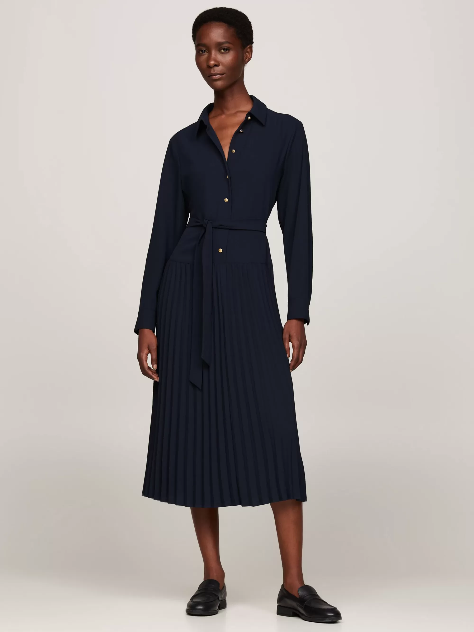 Jurken*Tommy Hilfiger Geplooide Relaxed Fit Midi-overhemdjurk DESERT SKY