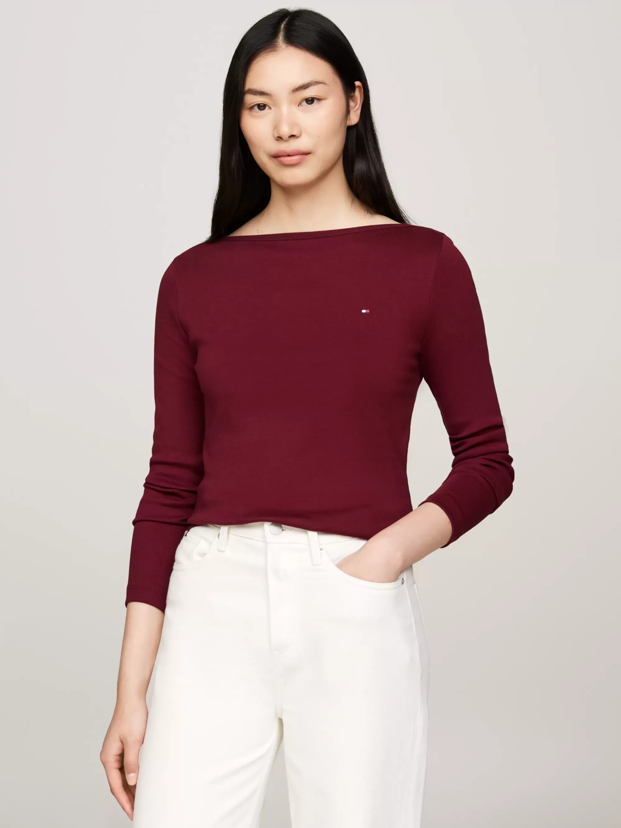 T-Shirts*Tommy Hilfiger Geribd Longsleeve Slim T-shirt DEEP ROUGE