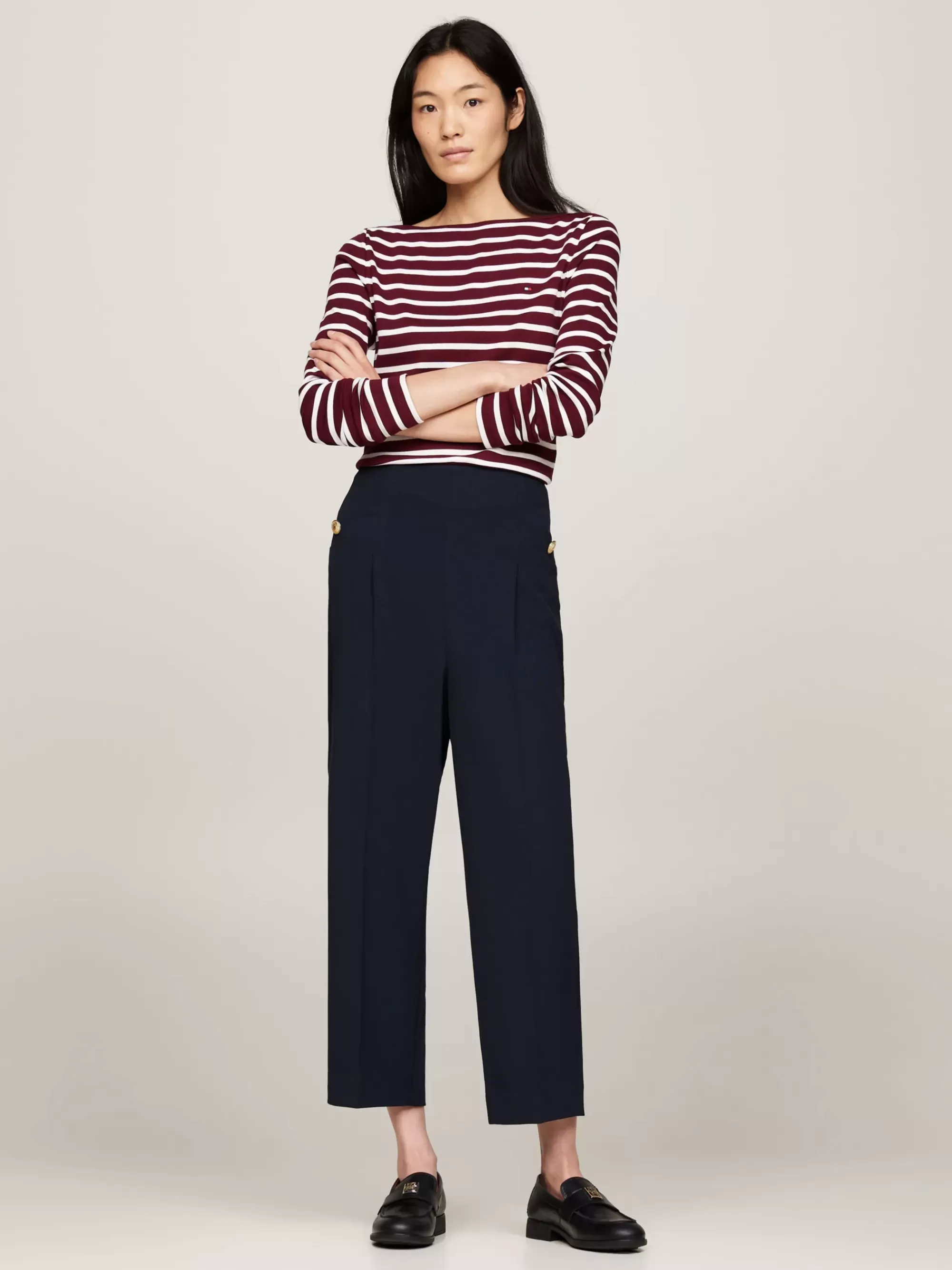T-Shirts*Tommy Hilfiger Geribd Longsleeve Slim T-shirt BRETON STP DEEP ROUGE/ ECRU