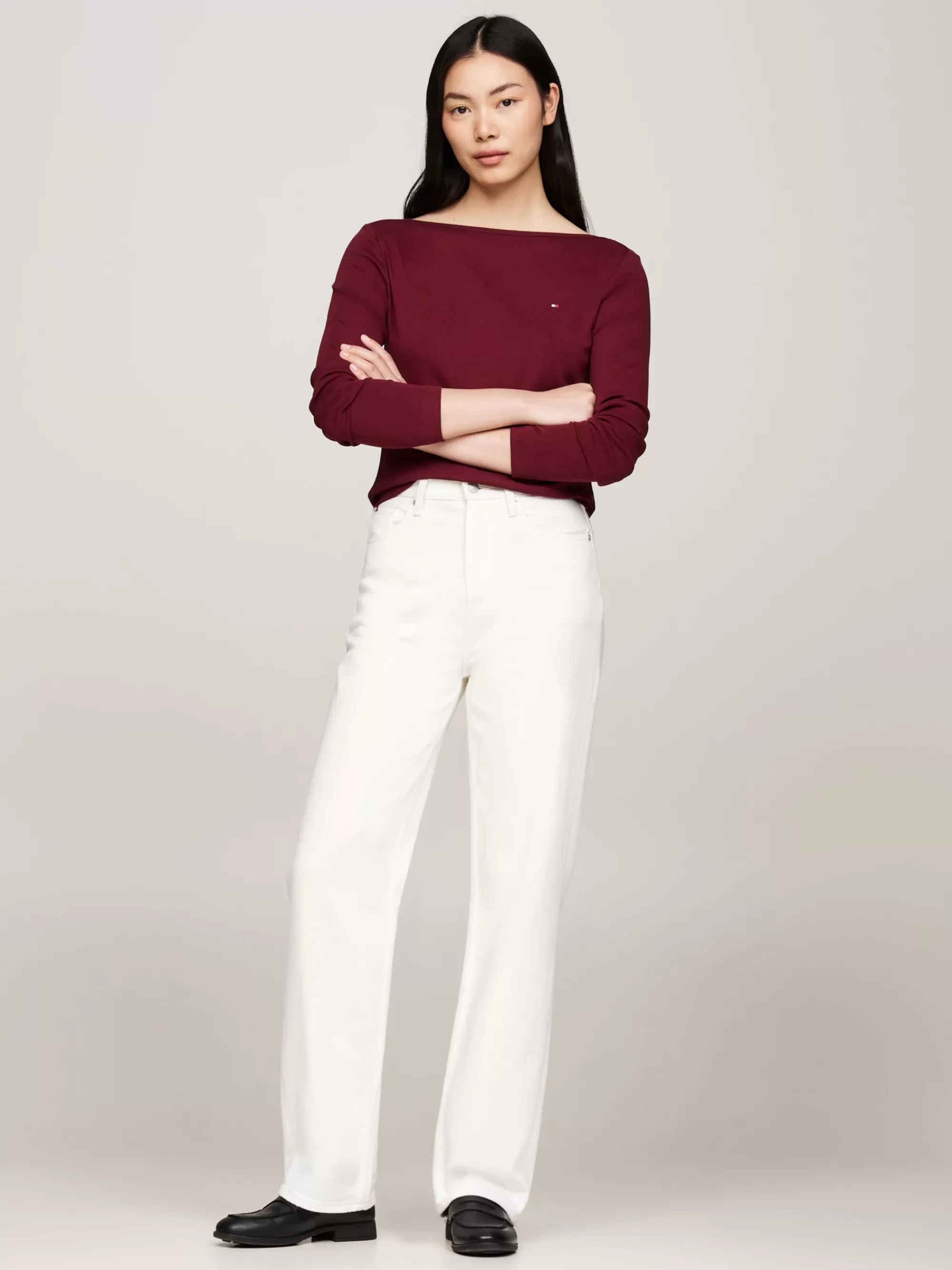T-Shirts*Tommy Hilfiger Geribd Longsleeve Slim T-shirt DEEP ROUGE