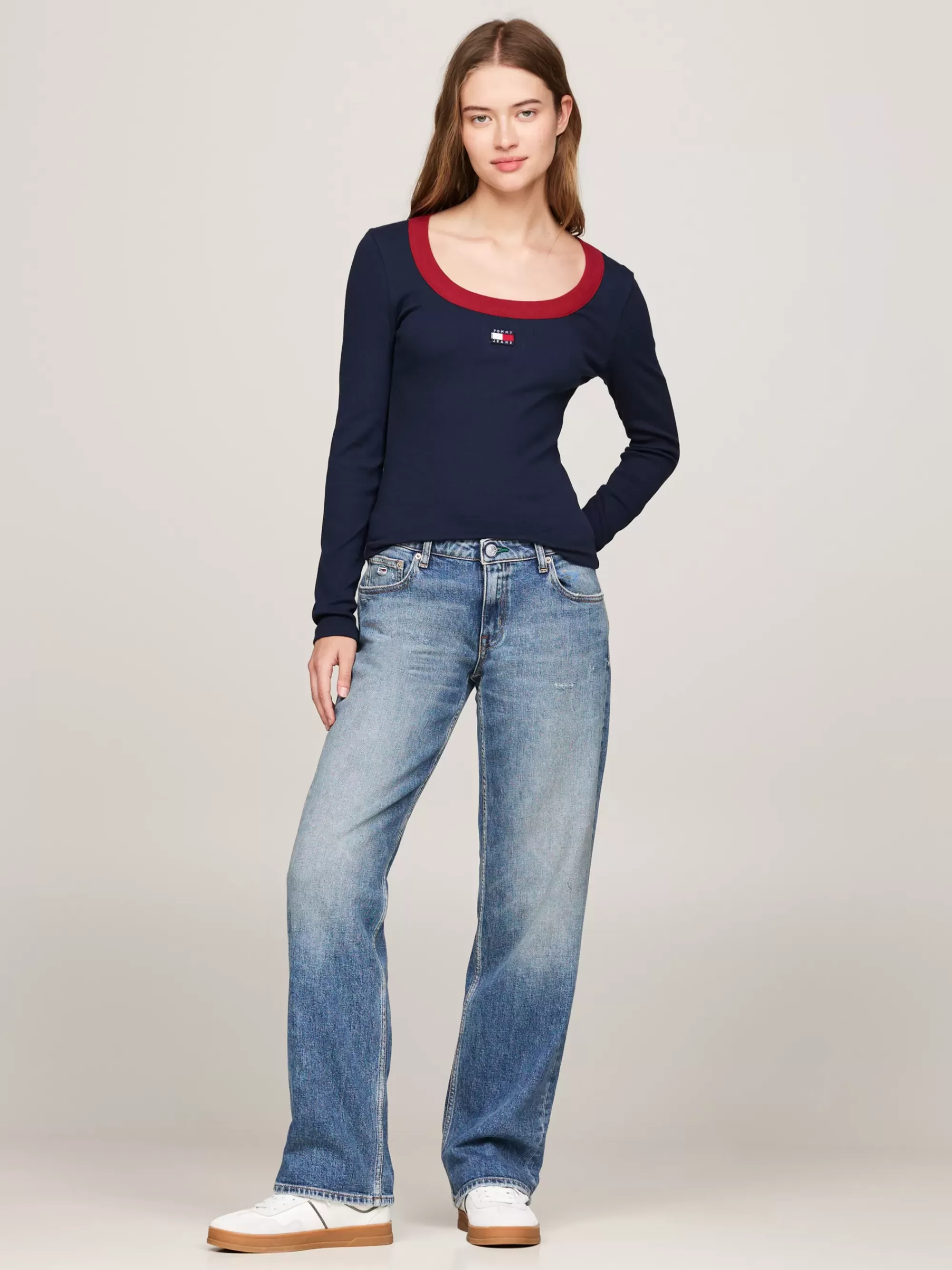 T-Shirts*Tommy Hilfiger Geribd Longsleeve T-shirt Met Diepe Hals DARK NIGHT NAVY