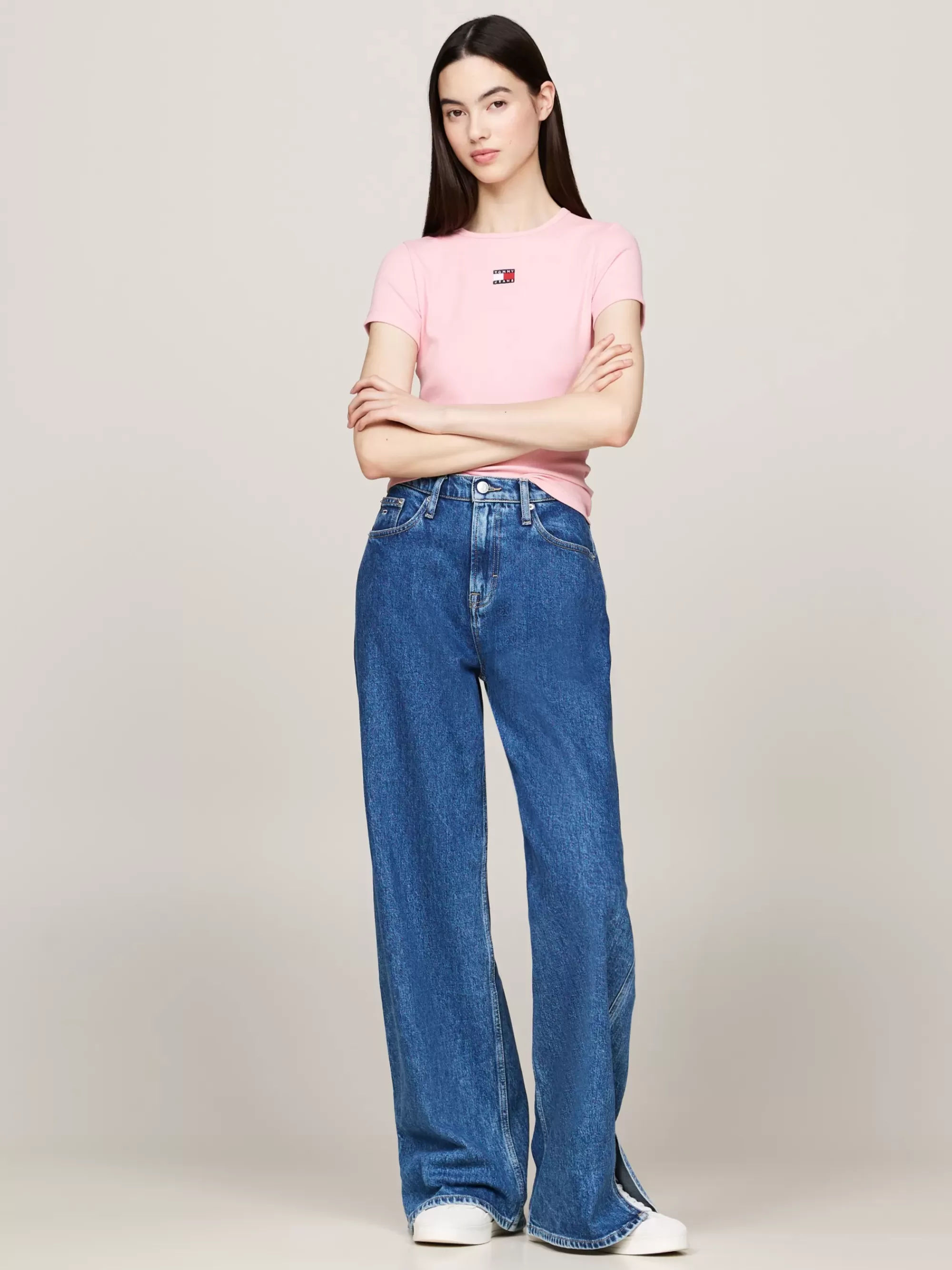 T-Shirts*Tommy Hilfiger Geribd Slim Fit T-shirt Met Tommy-badge BALLET PINK