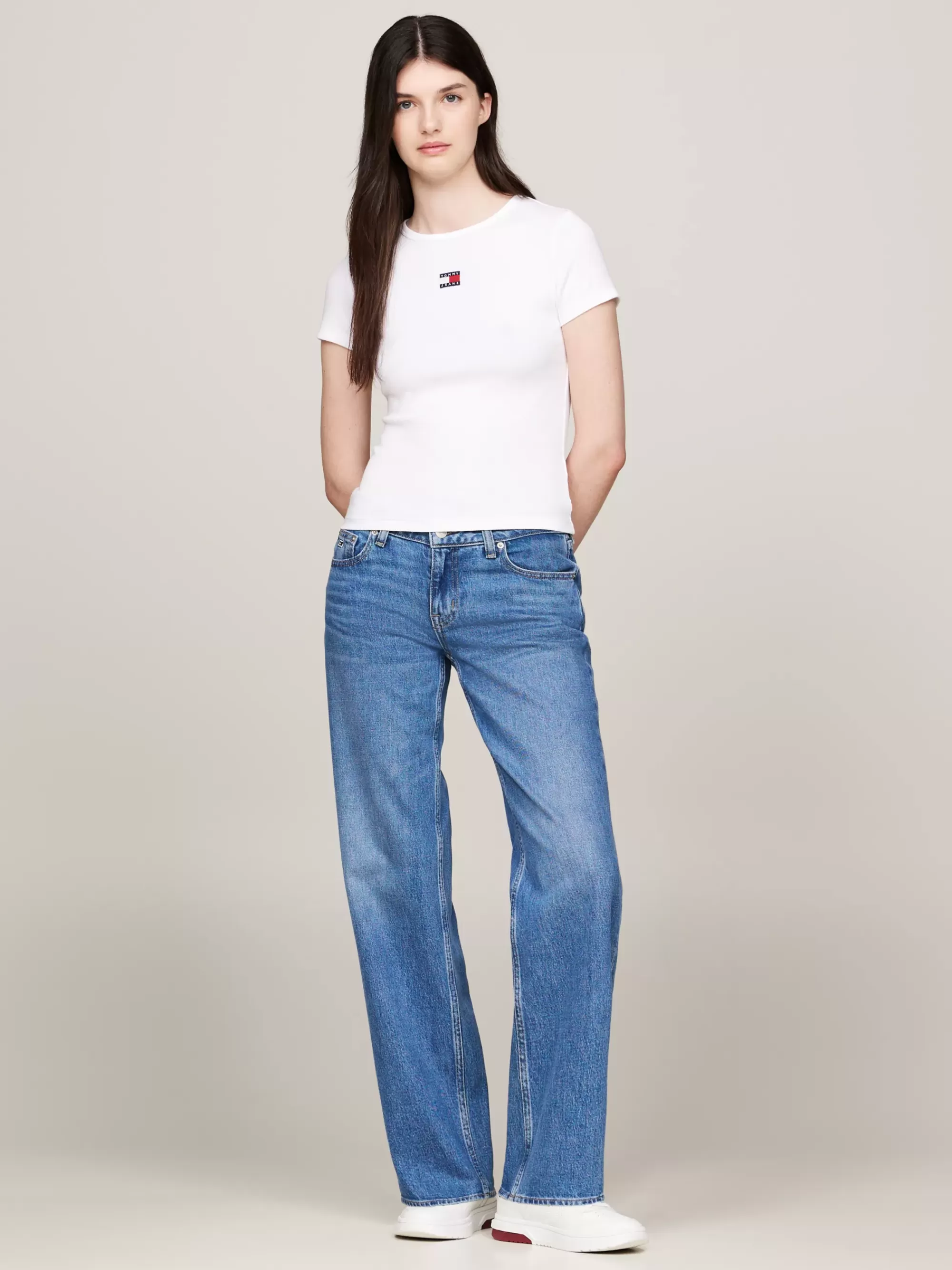 T-Shirts*Tommy Hilfiger Geribd Slim Fit T-shirt Met Tommy-badge WHITE