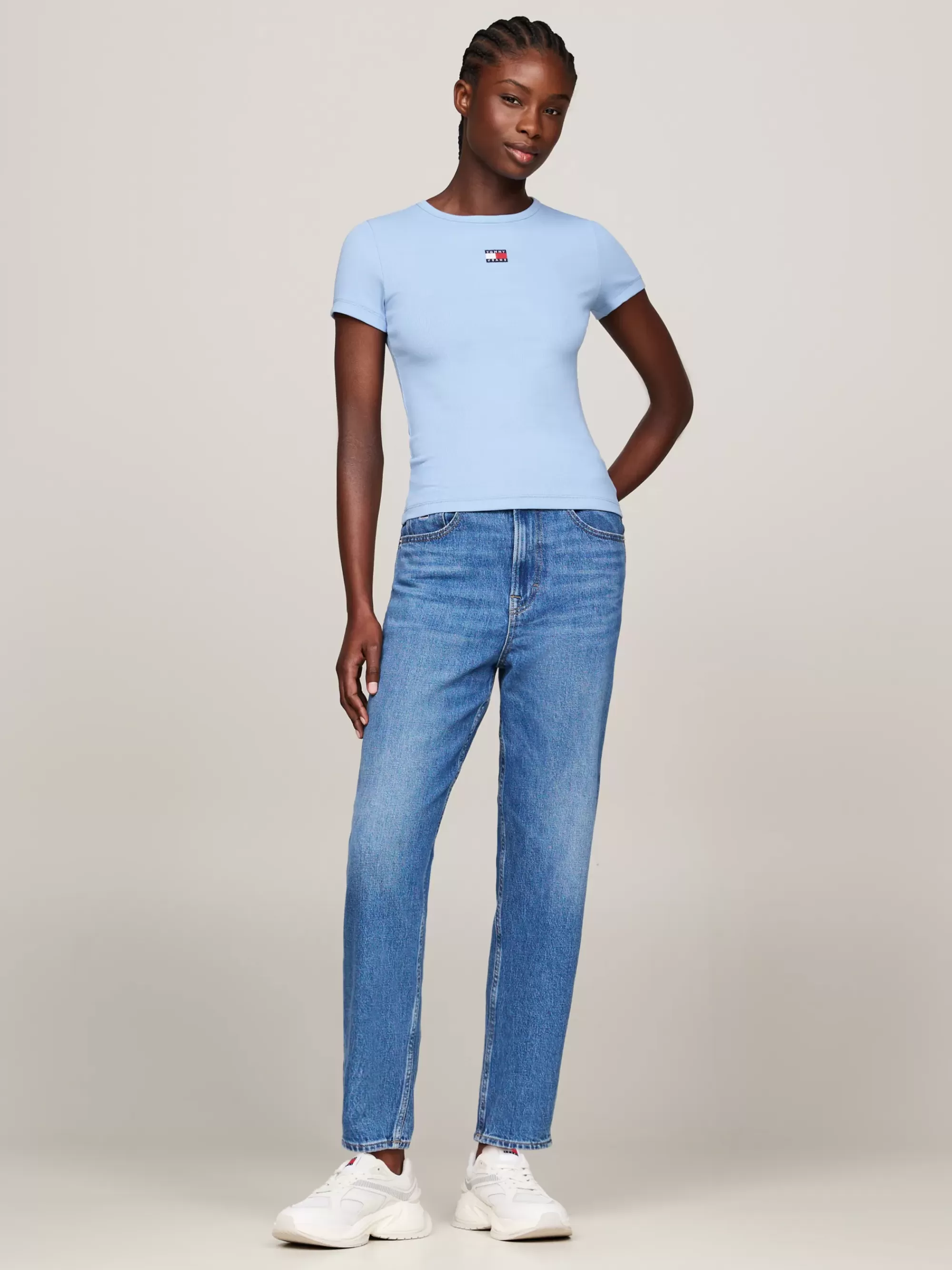 T-Shirts*Tommy Hilfiger Geribd Slim Fit T-shirt Met Tommy-badge WESTSIDE BLUE