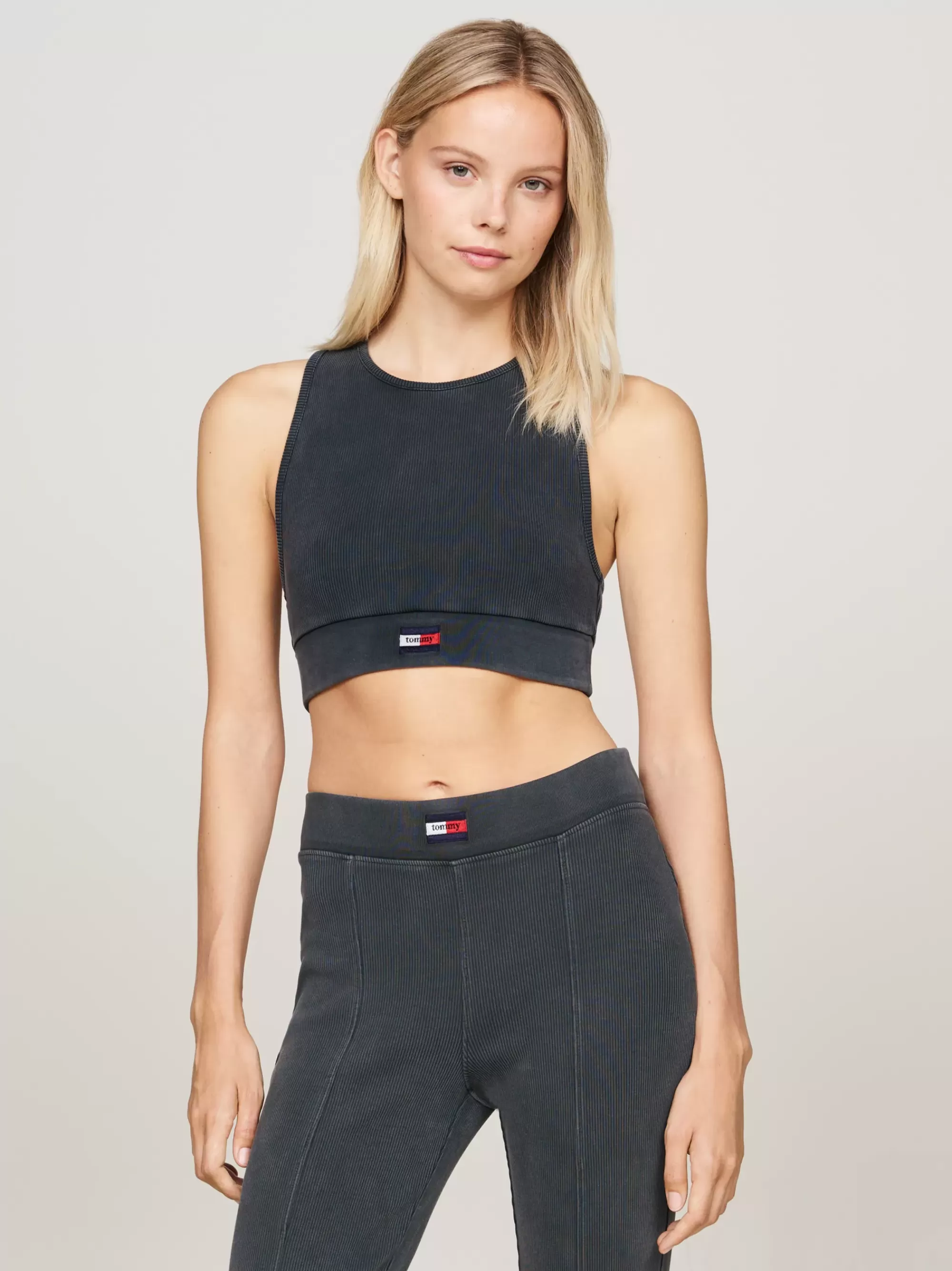 T-Shirts*Tommy Hilfiger Geribde Cropped Fit Tanktop Met Racerback WET SLATE