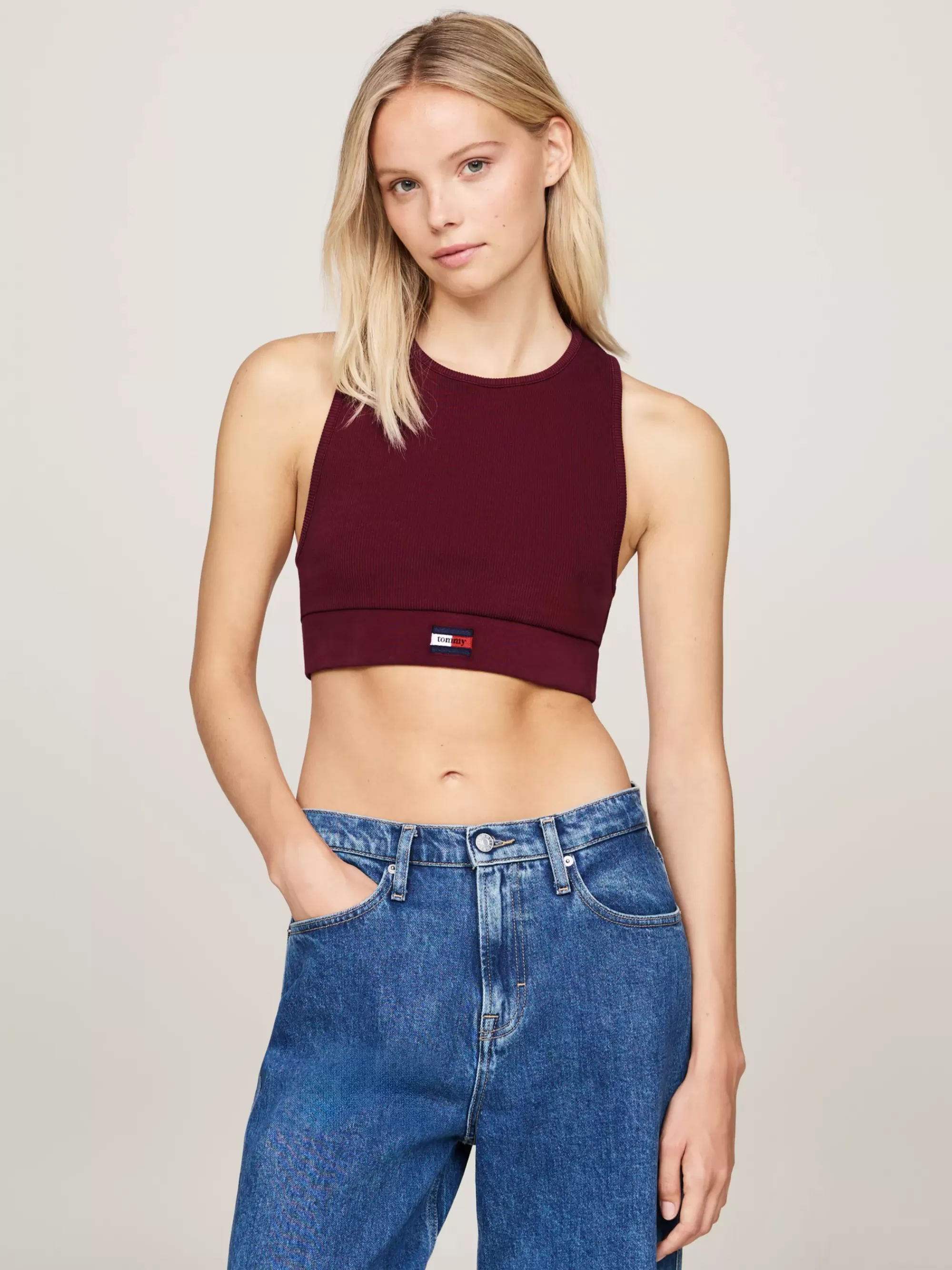 T-Shirts*Tommy Hilfiger Geribde Cropped Fit Tanktop Met Racerback DEEP ROUGE