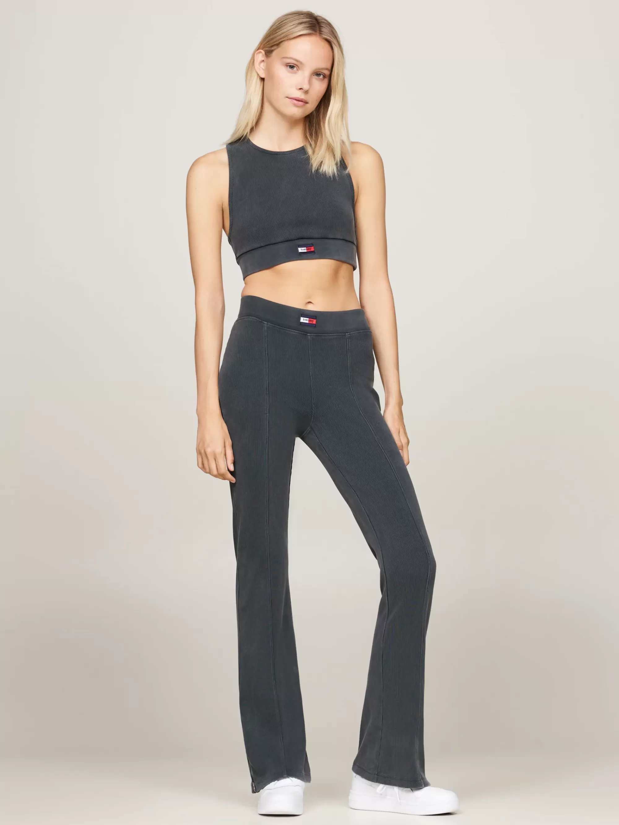 T-Shirts*Tommy Hilfiger Geribde Cropped Fit Tanktop Met Racerback WET SLATE