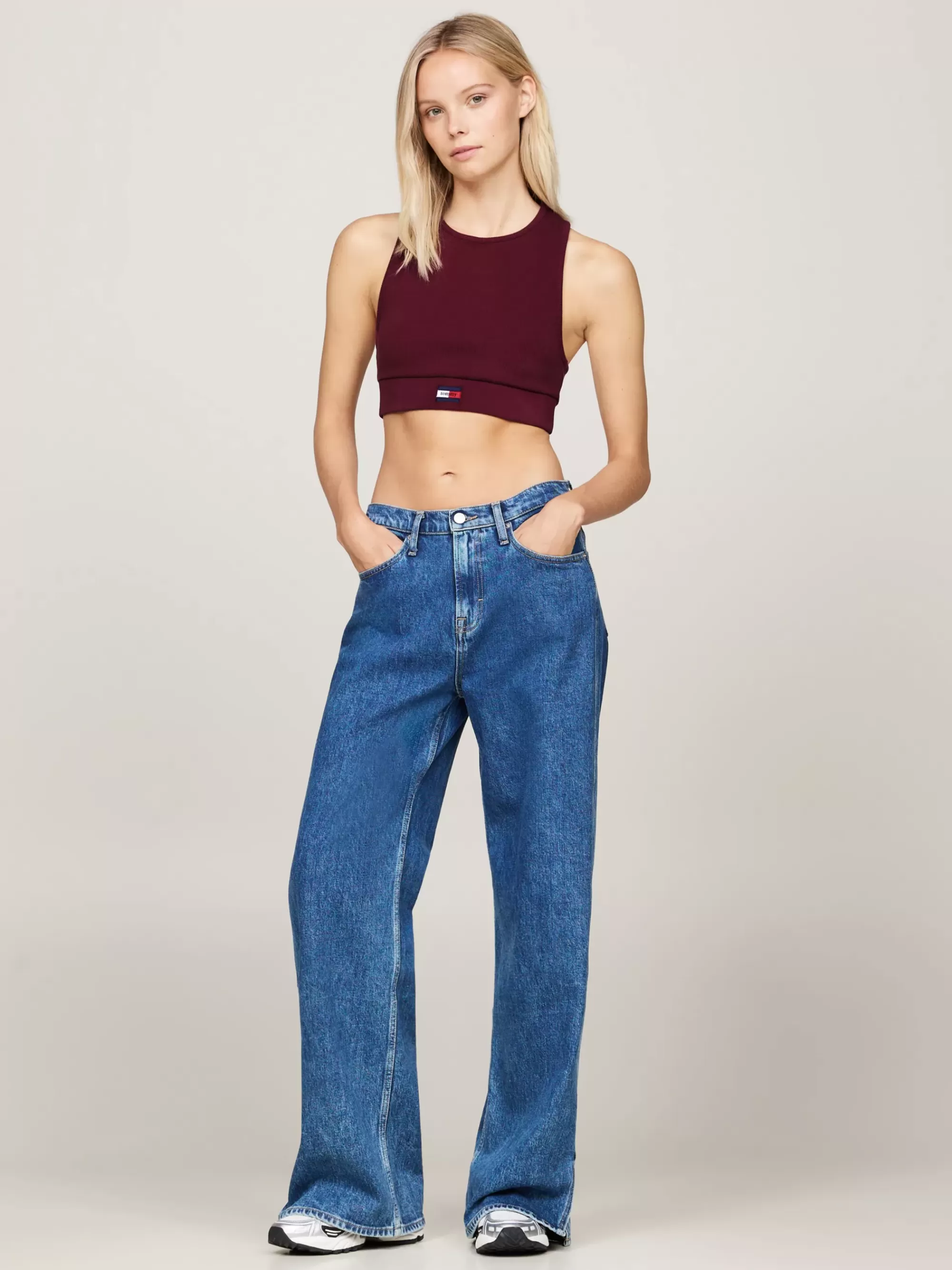 T-Shirts*Tommy Hilfiger Geribde Cropped Fit Tanktop Met Racerback DEEP ROUGE