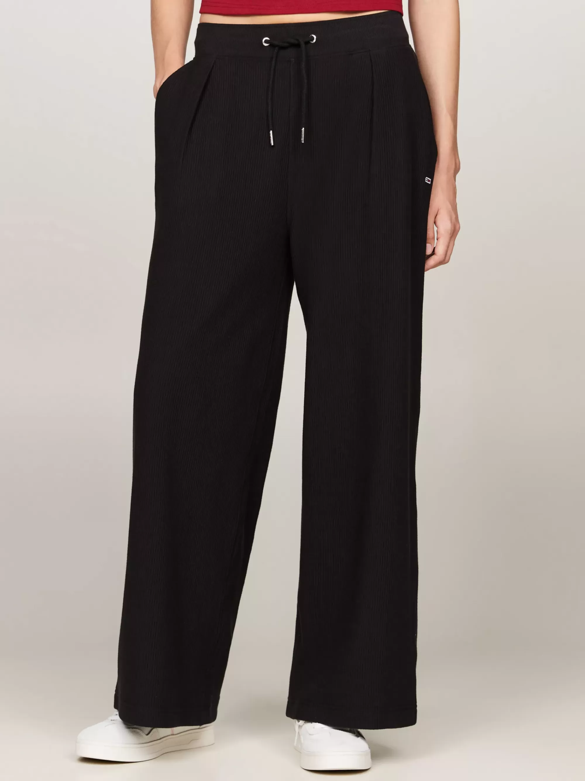 Broeken*Tommy Hilfiger Geribde Ottoman Jogger Met Wijde Fit BLACK