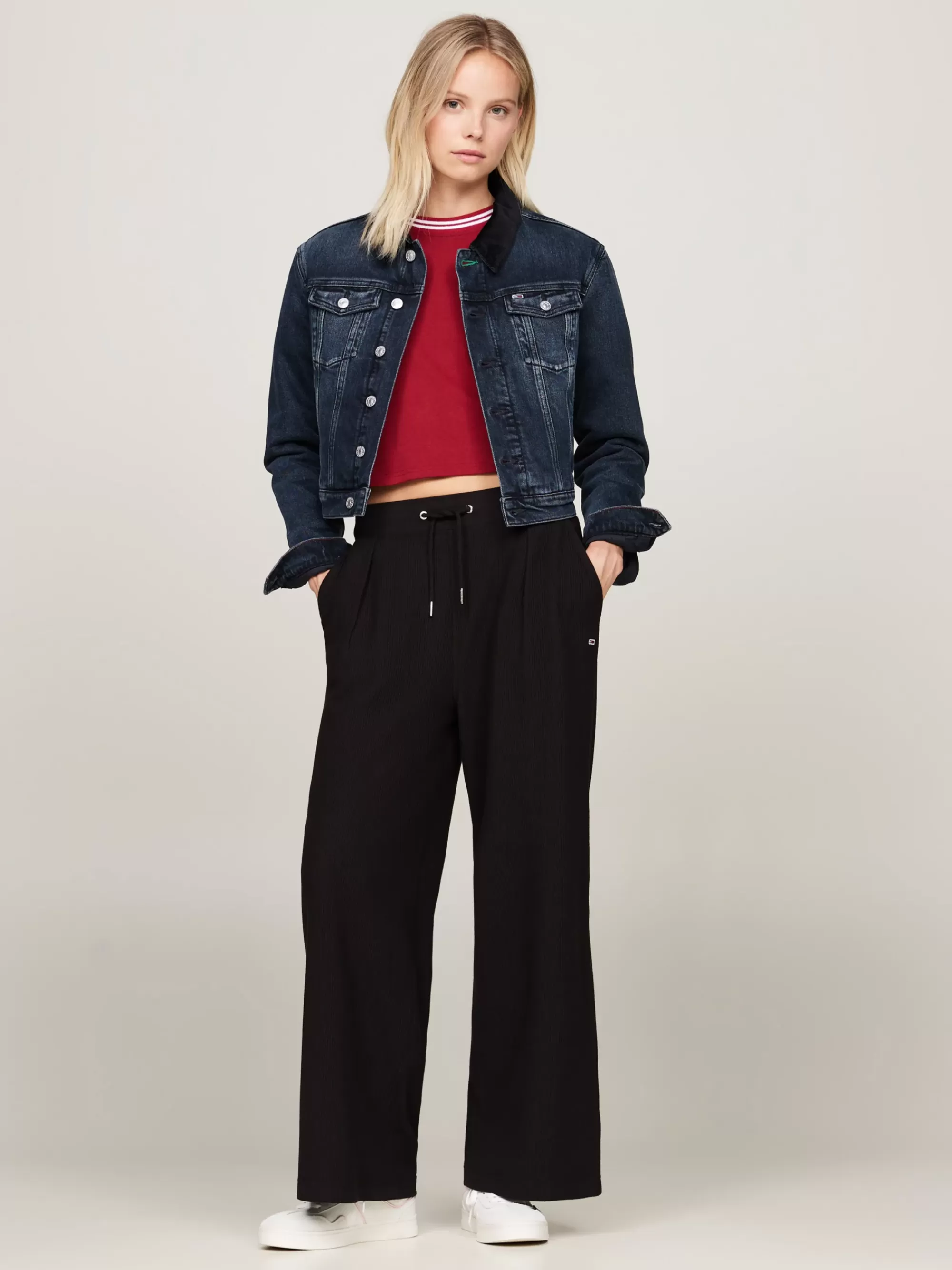 Broeken*Tommy Hilfiger Geribde Ottoman Jogger Met Wijde Fit BLACK