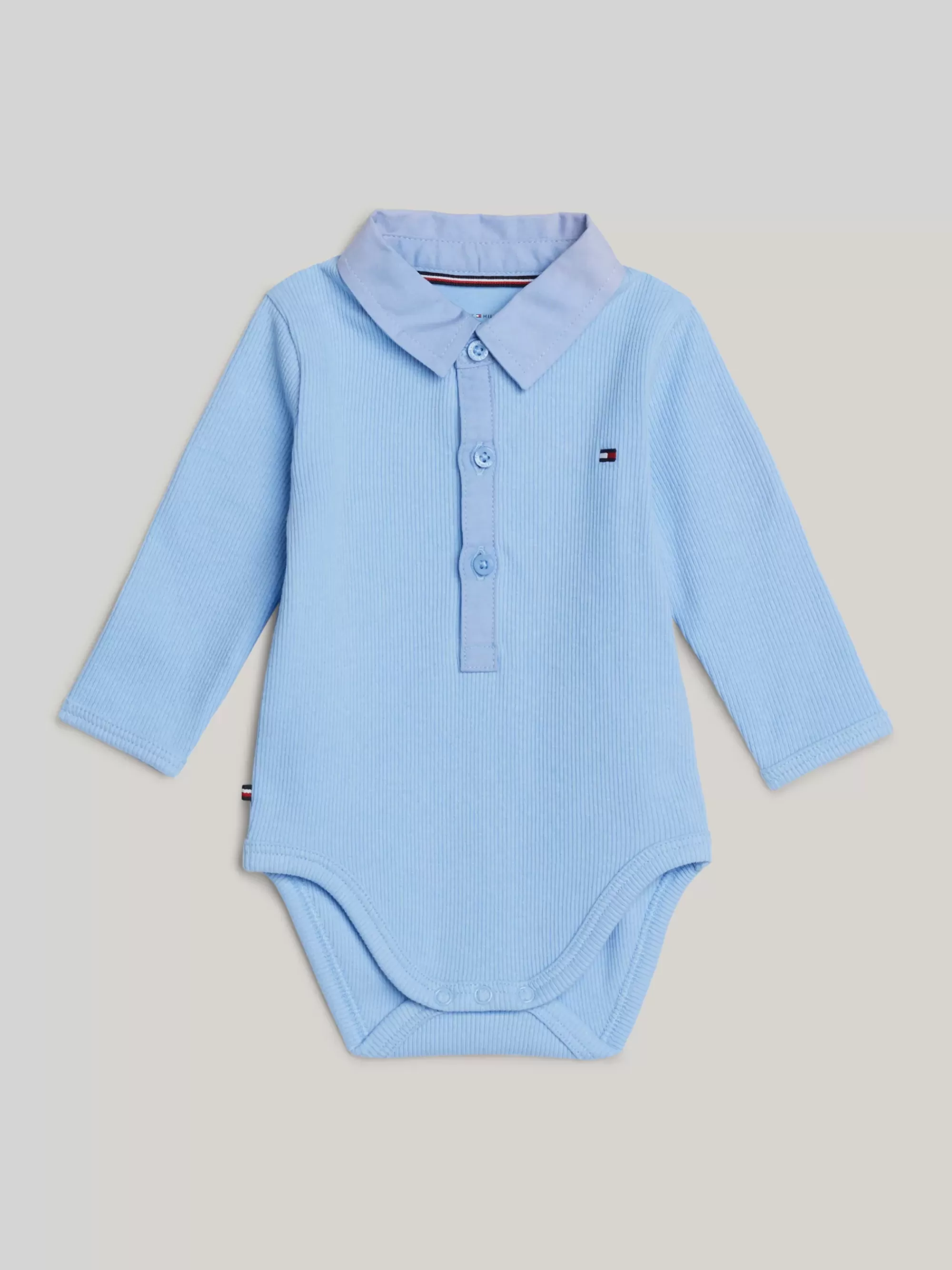 Meisjes | Jongens*Tommy Hilfiger Geribde Romper Met Kraag En Lange Mouwen VESSEL BLUE