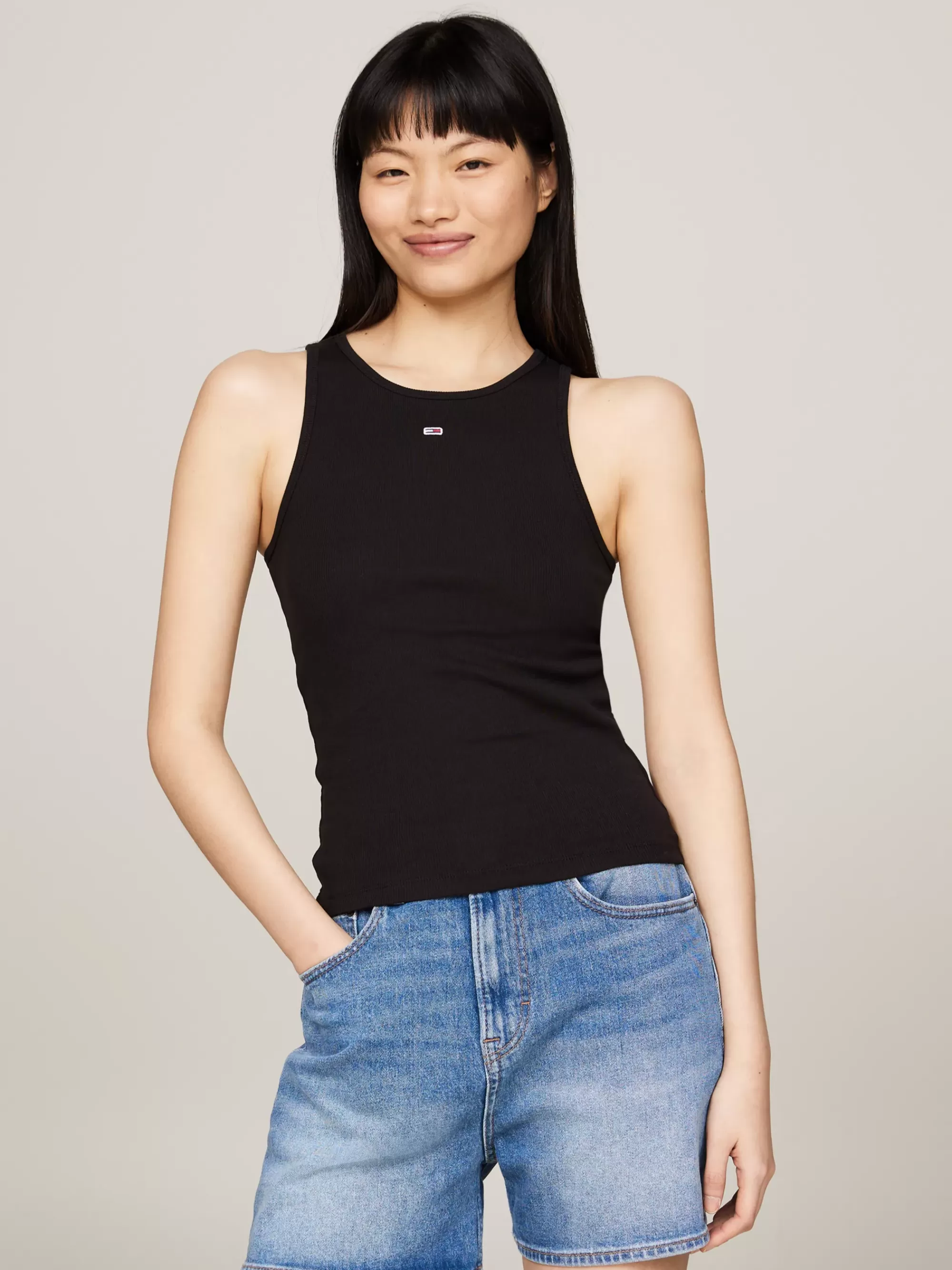 T-Shirts*Tommy Hilfiger Geribde Slim Fit Tanktop Met Logo BLACK