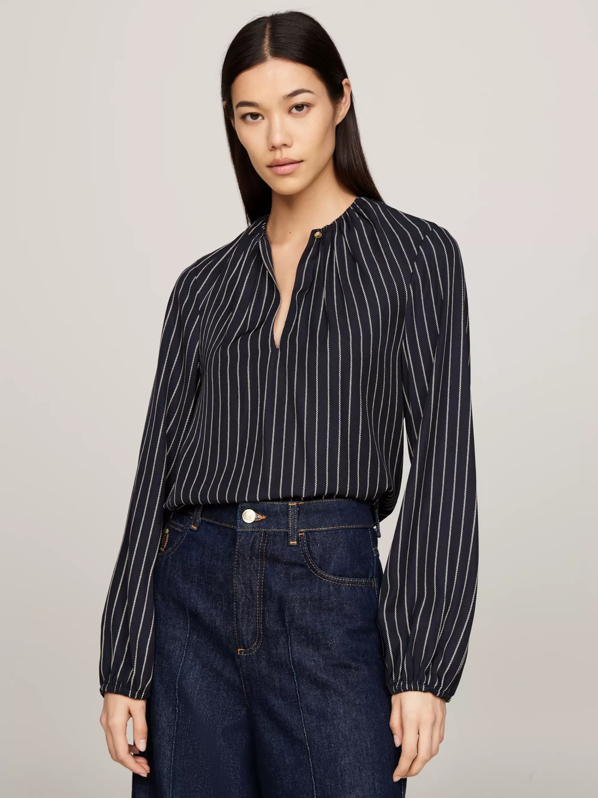 Blouses & Overhemden*Tommy Hilfiger Gerimpelde Blouse Met Koordstreepprint ROPE STP/ DESERT SKY