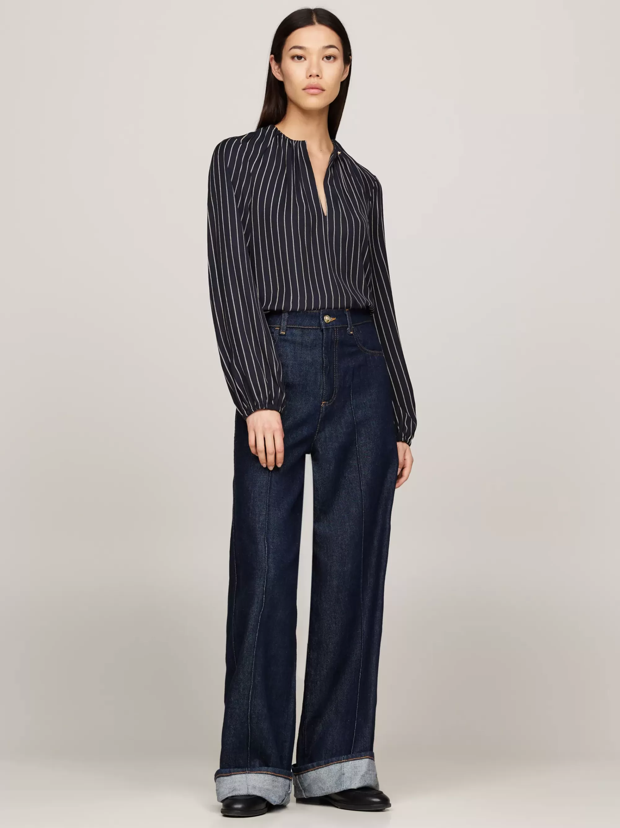 Blouses & Overhemden*Tommy Hilfiger Gerimpelde Blouse Met Koordstreepprint ROPE STP/ DESERT SKY