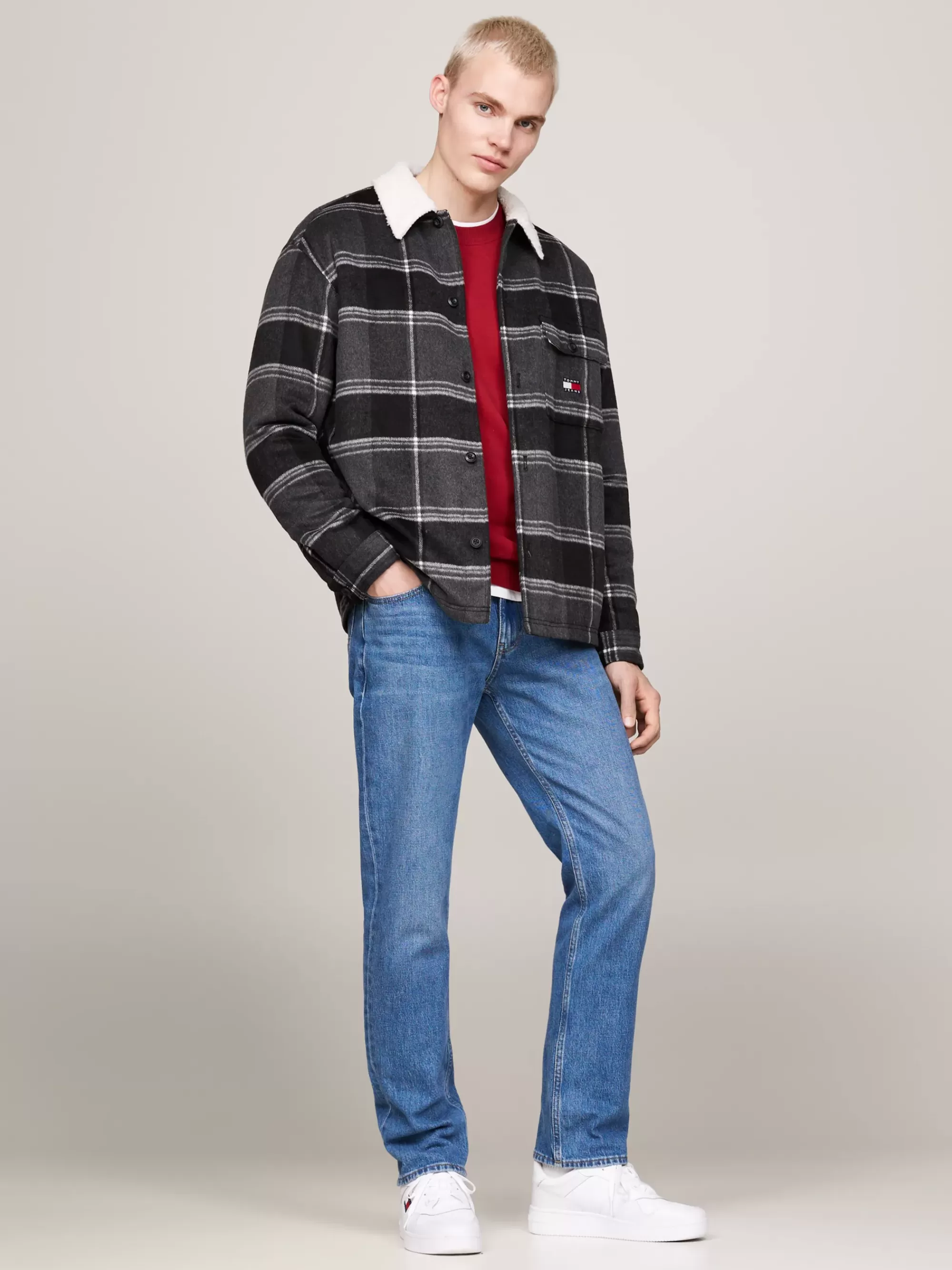Overhemden*Tommy Hilfiger Geruit Casual Overshirt Met Sherpakraag BLACK CHECK