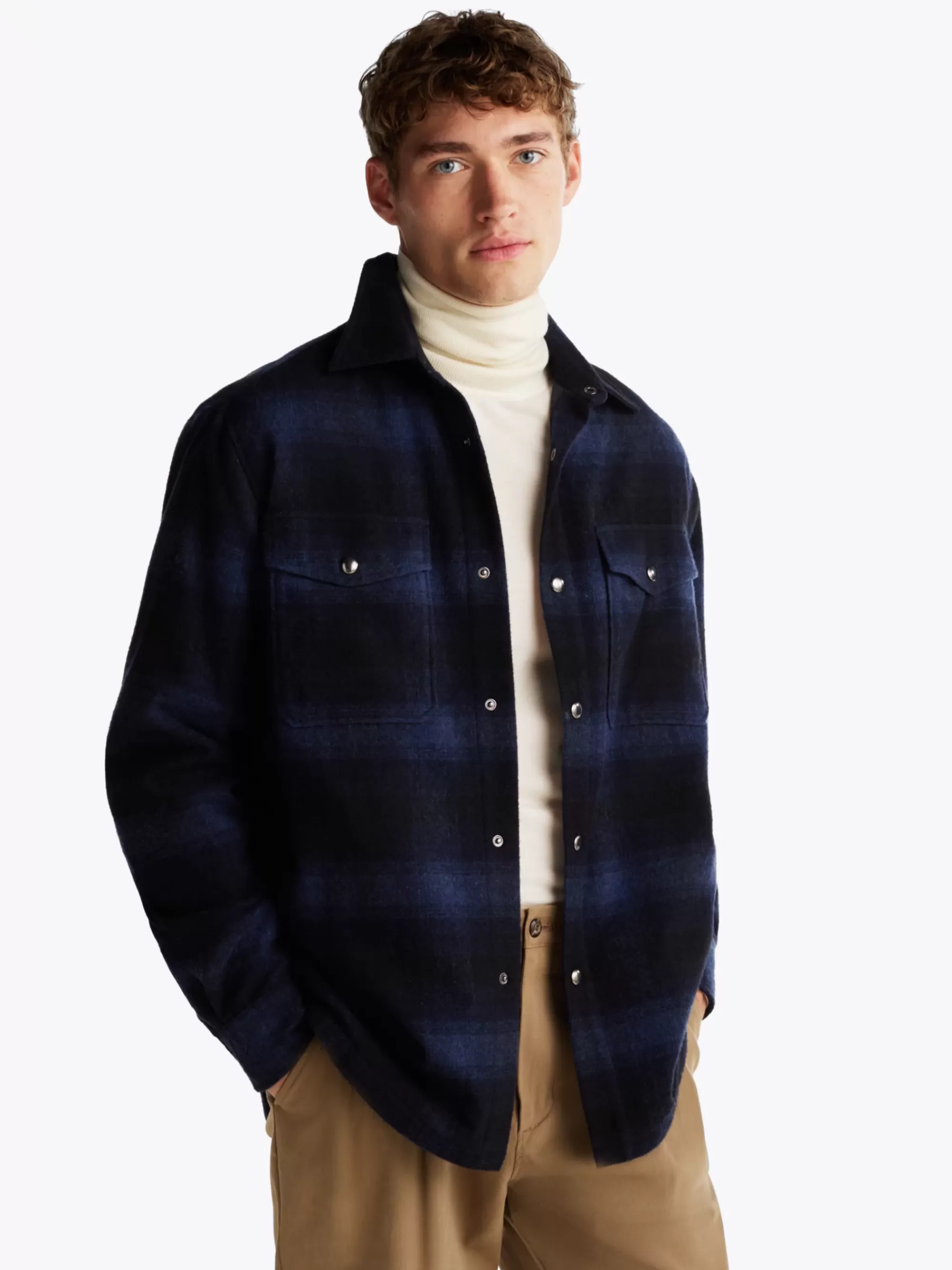Overhemden*Tommy Hilfiger Geruit Overshirt Van Geborstelde Wolmix DESERT SKY / MULTI