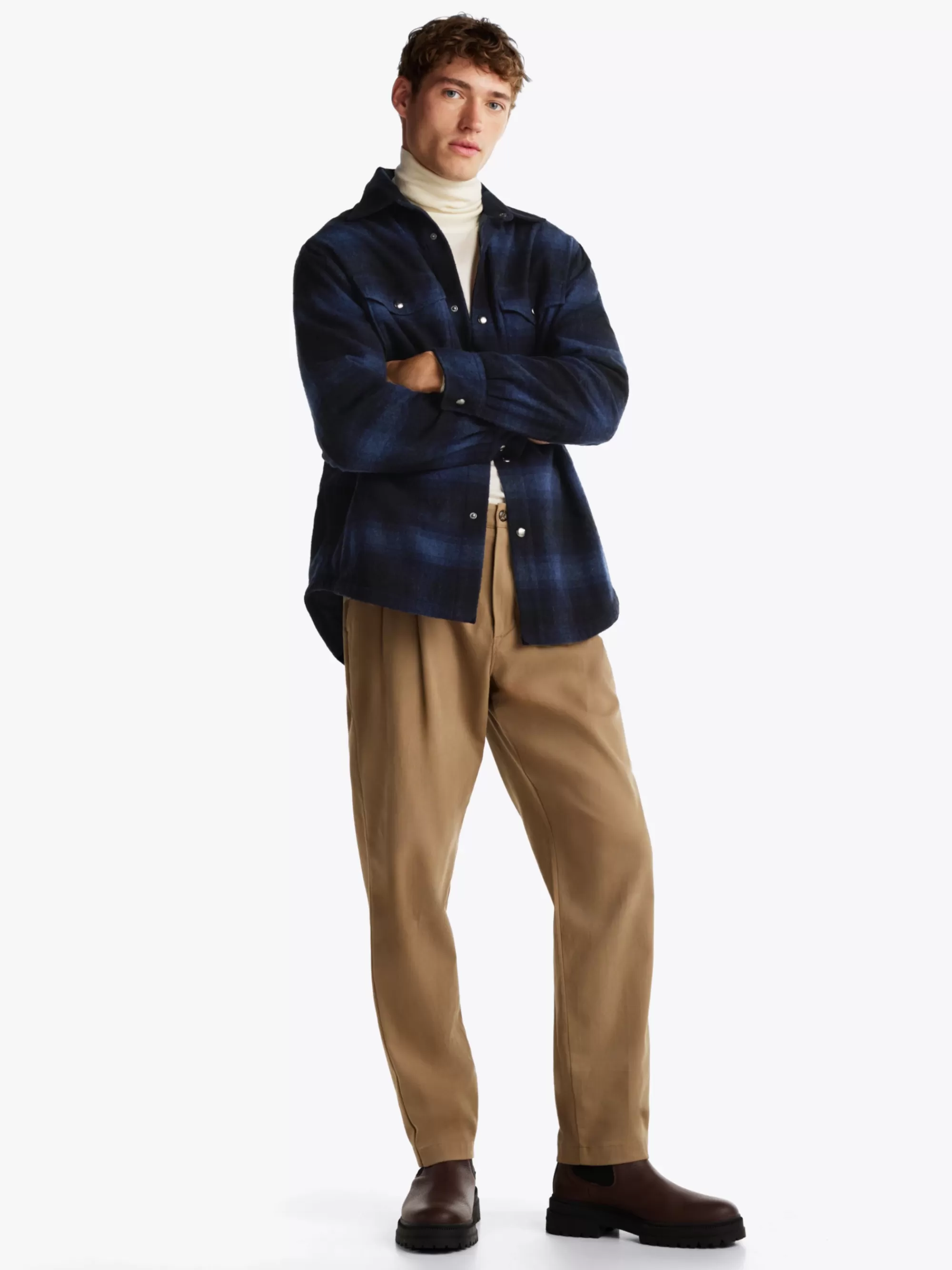 Overhemden*Tommy Hilfiger Geruit Overshirt Van Geborstelde Wolmix DESERT SKY / MULTI
