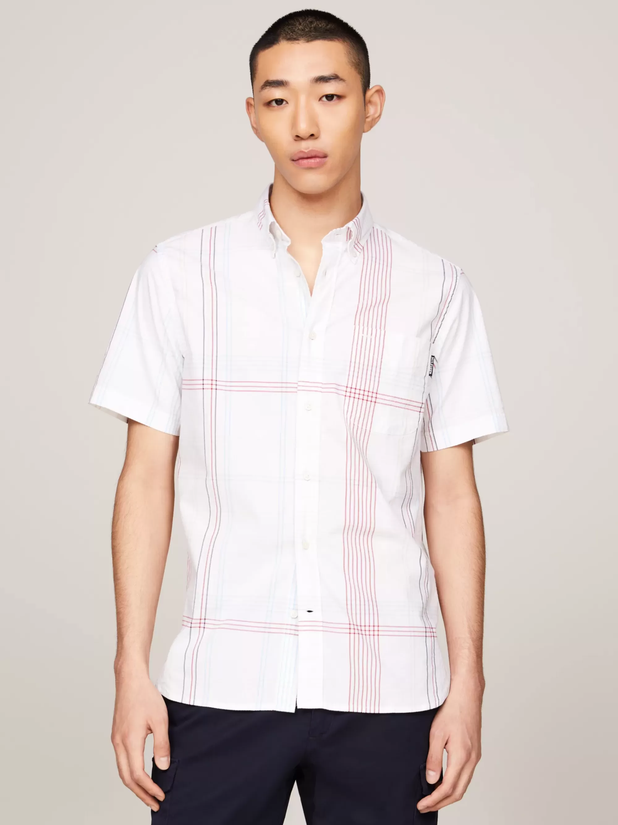 Overhemden*Tommy Hilfiger Geruit Regular Fit Overhemd Met Korte Mouwen ANCIENT WHITE / MULTI