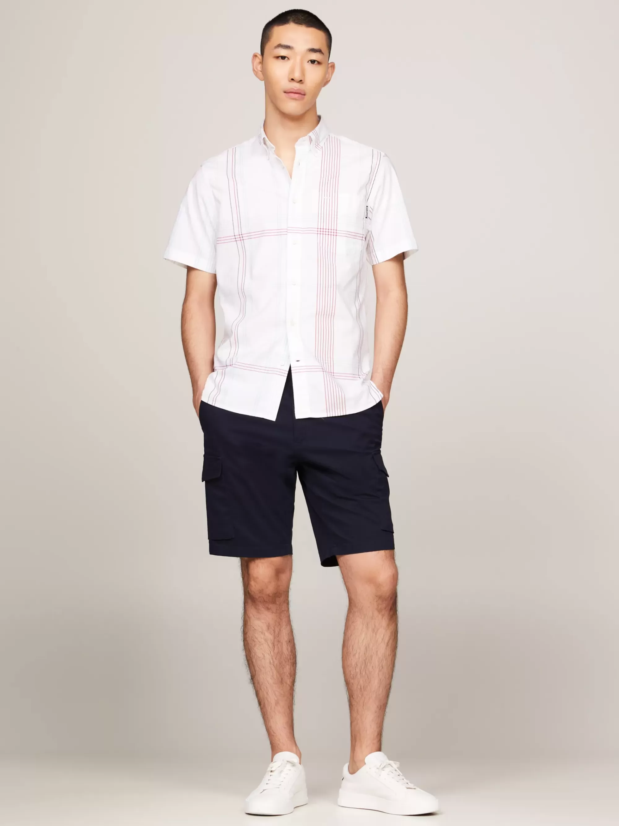 Overhemden*Tommy Hilfiger Geruit Regular Fit Overhemd Met Korte Mouwen ANCIENT WHITE / MULTI