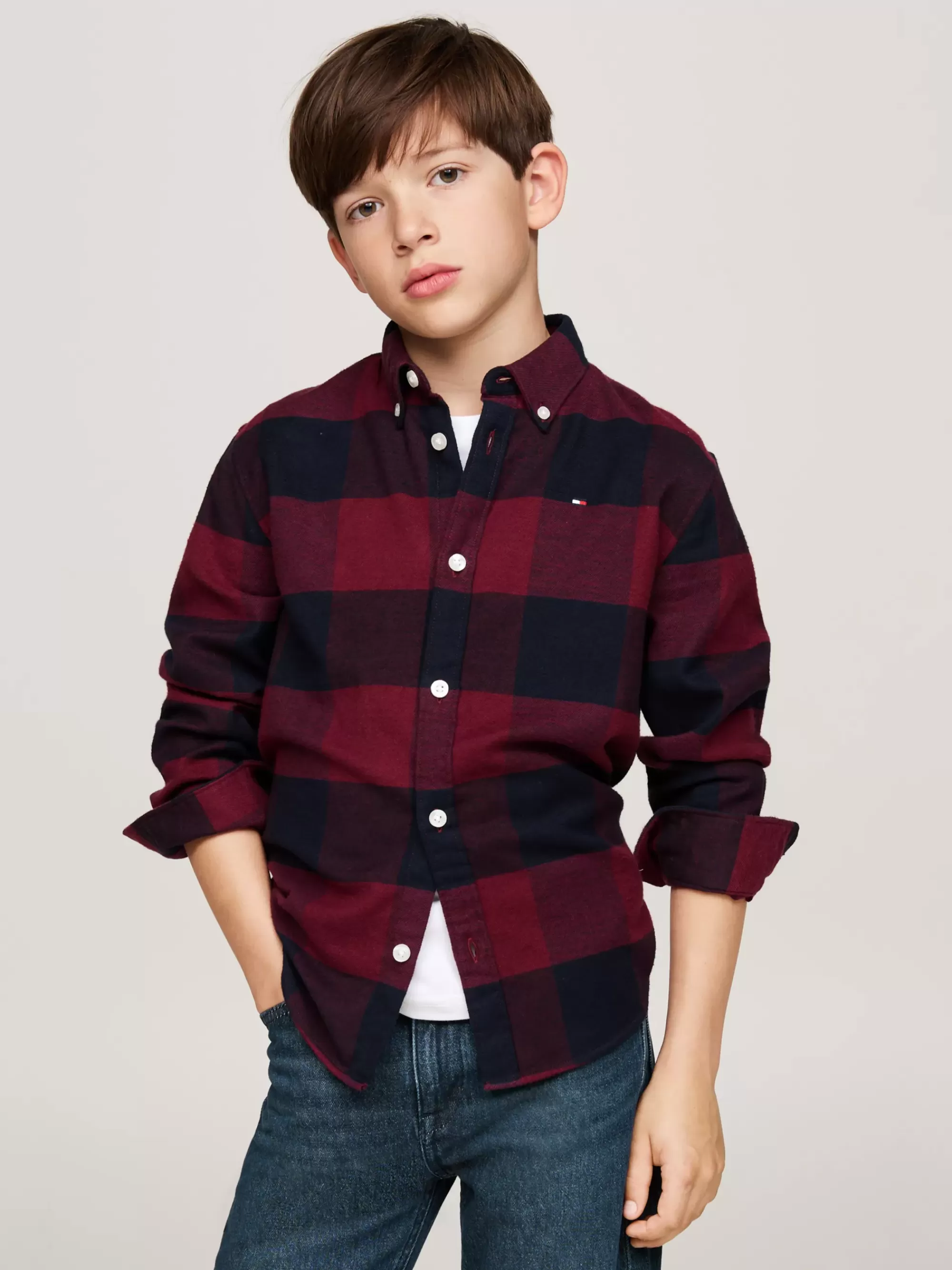 Overhemden*Tommy Hilfiger Geruit Regular Fit Overhemd Van Flanel RED CHECK