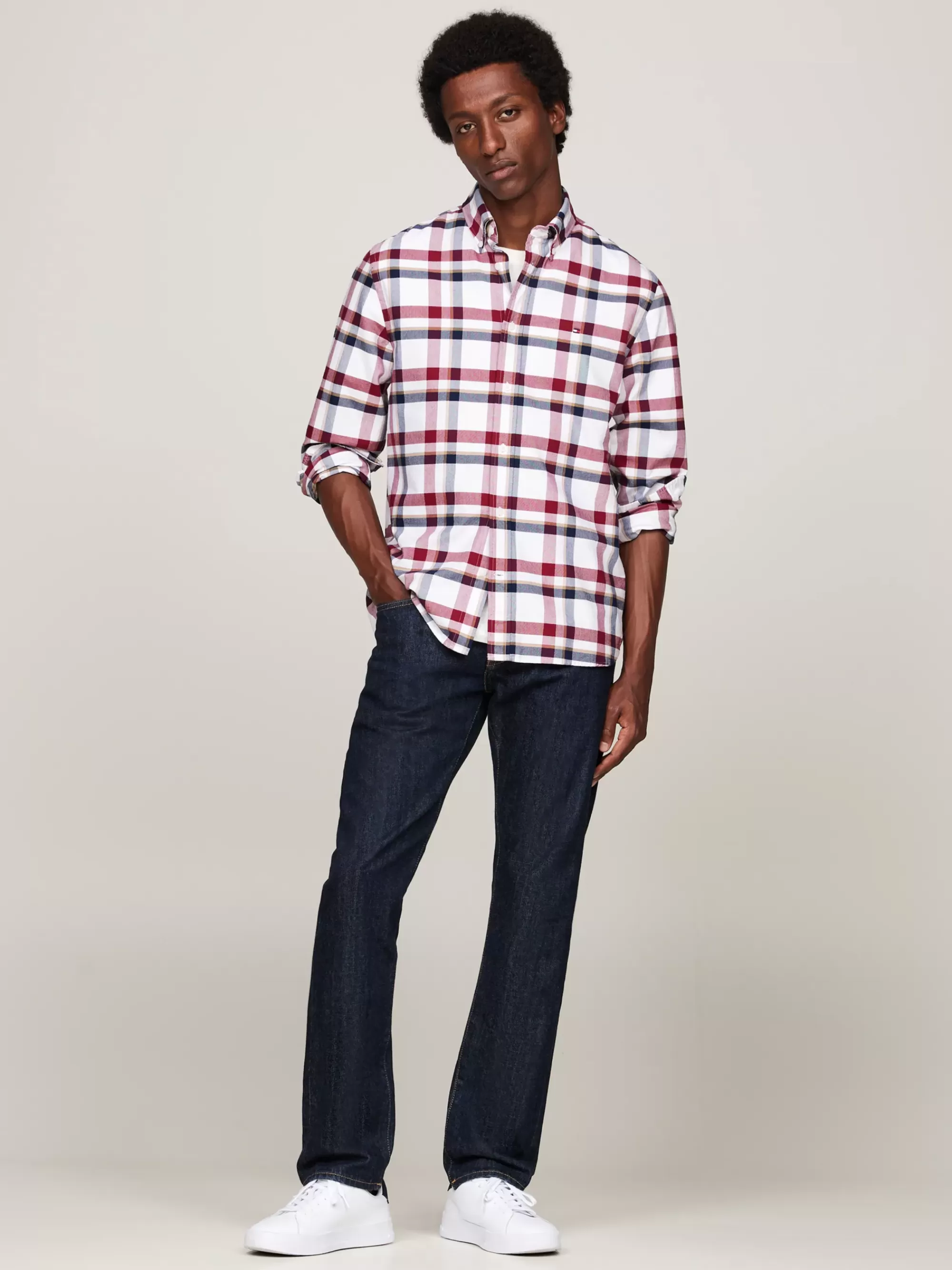 Overhemden*Tommy Hilfiger Geruit Regular Fit Oxford-overhemd DEEP ROUGE / MULTI