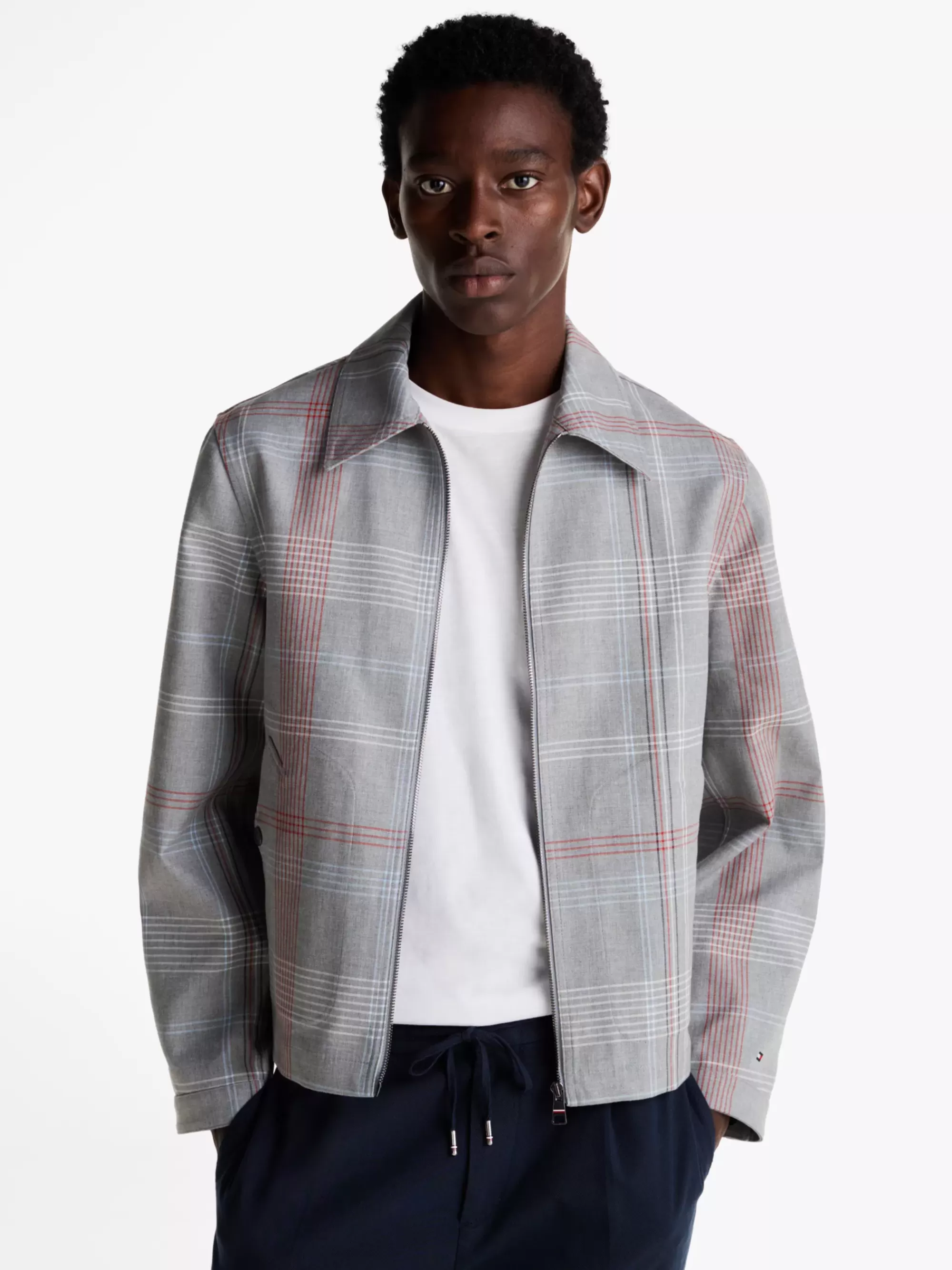 Jassen & Jacks*Tommy Hilfiger Geruit Waterafstotend Overshirtjack Met Rits MEDIUM GREY HEATHER