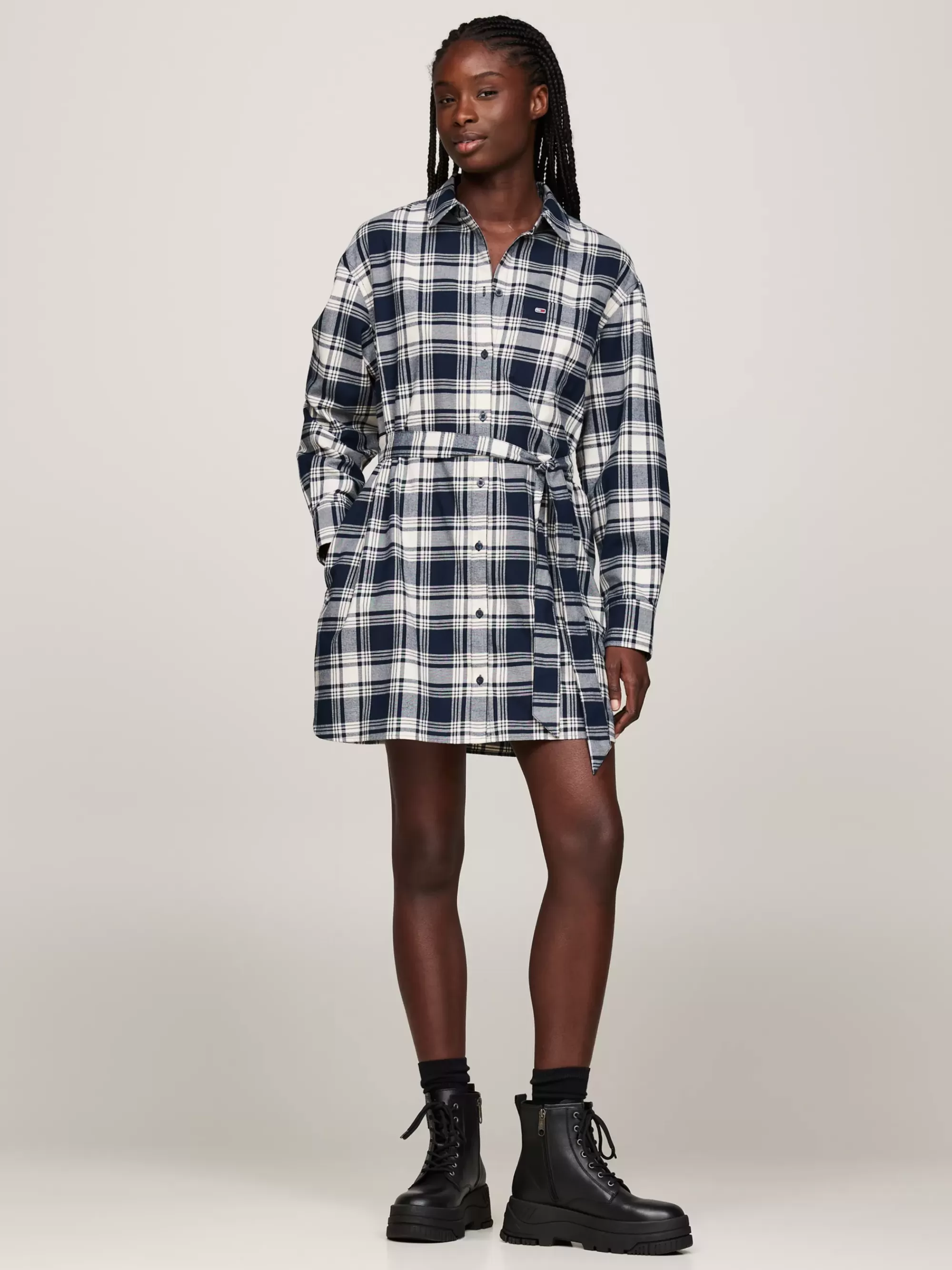Jurken*Tommy Hilfiger Geruite Relaxed Fit Overhemdjurk Met Ceintuur WINTER CHECK