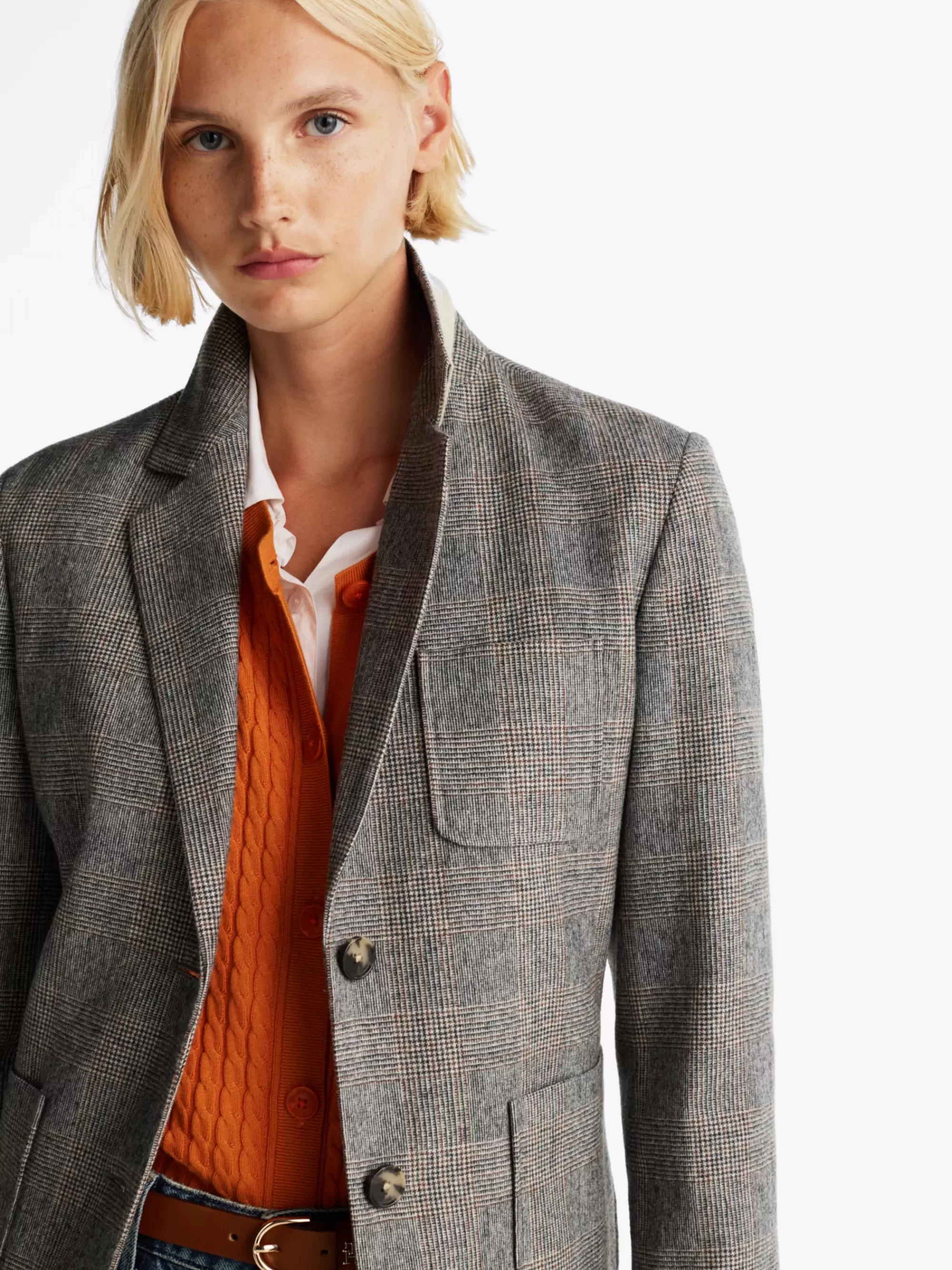 Blazers*Tommy Hilfiger Geruite Relaxed Single-breasted Blazer GREY BROWN CHECK