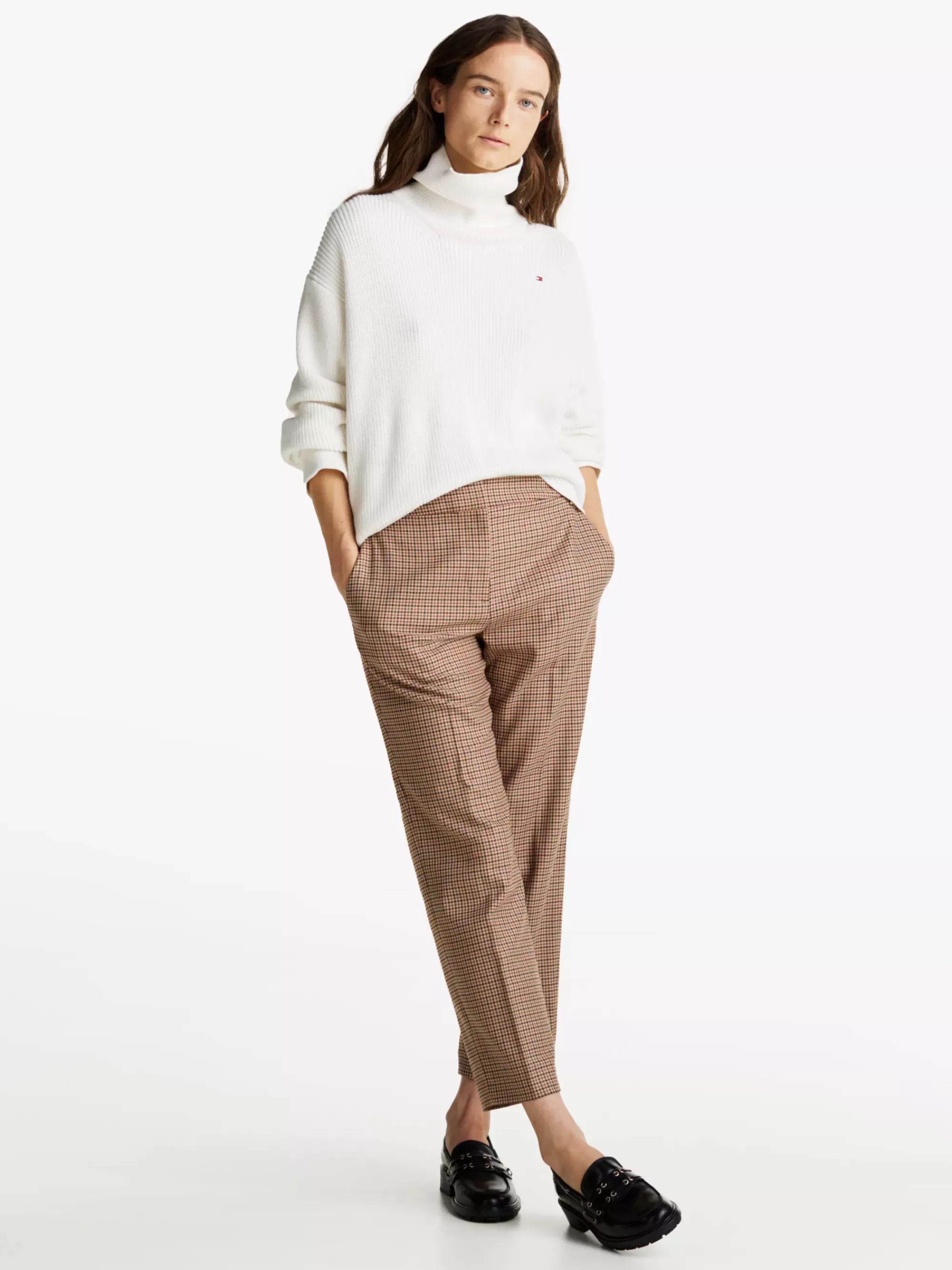 Broeken*Tommy Hilfiger Geruite Slim Fit Straight Leg Broek BROWN HOUNDSTOOTH