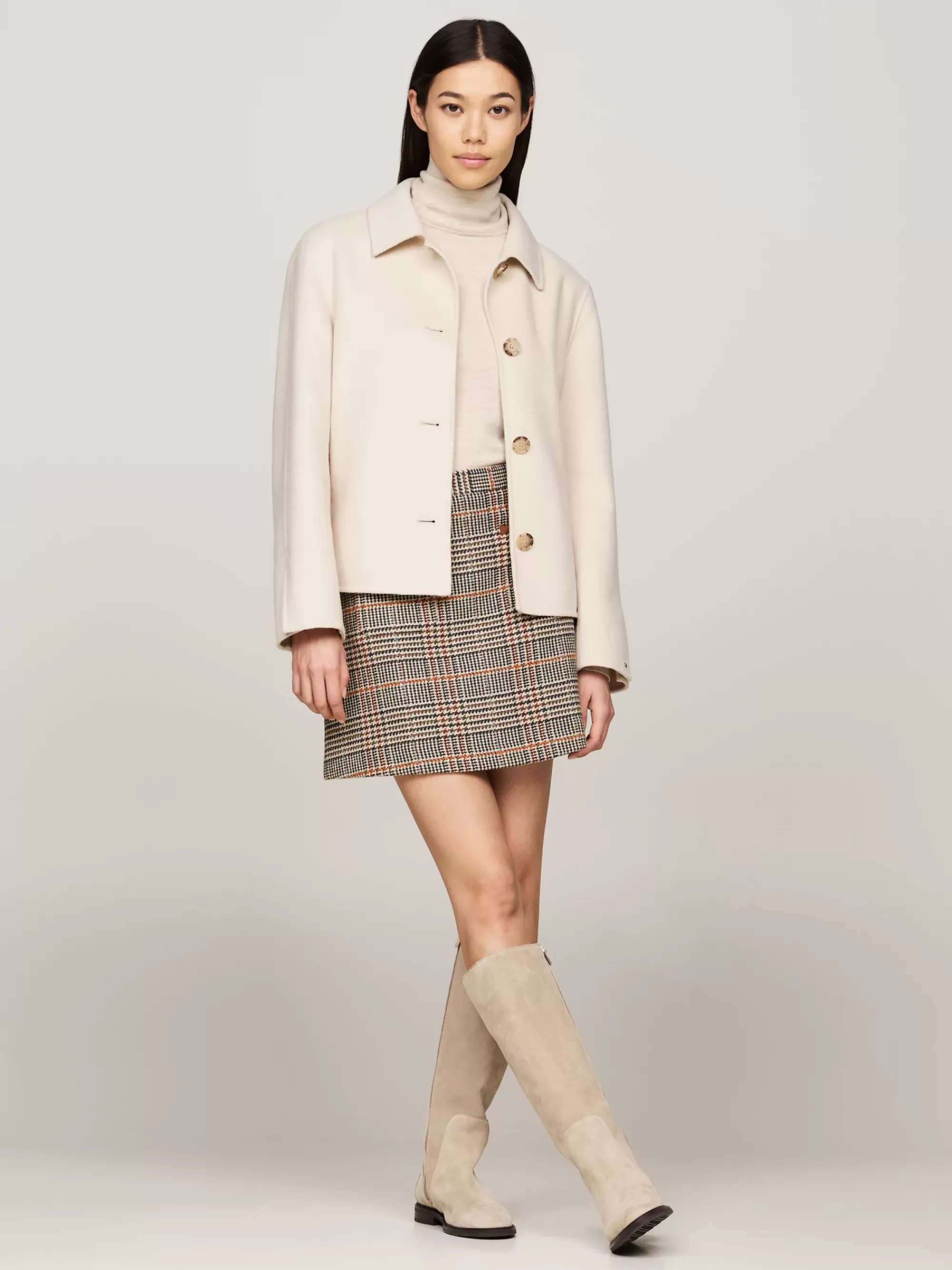Rokken*Tommy Hilfiger Geruite Tweed Minirok Met Wol BROWN BEIGE CHECK