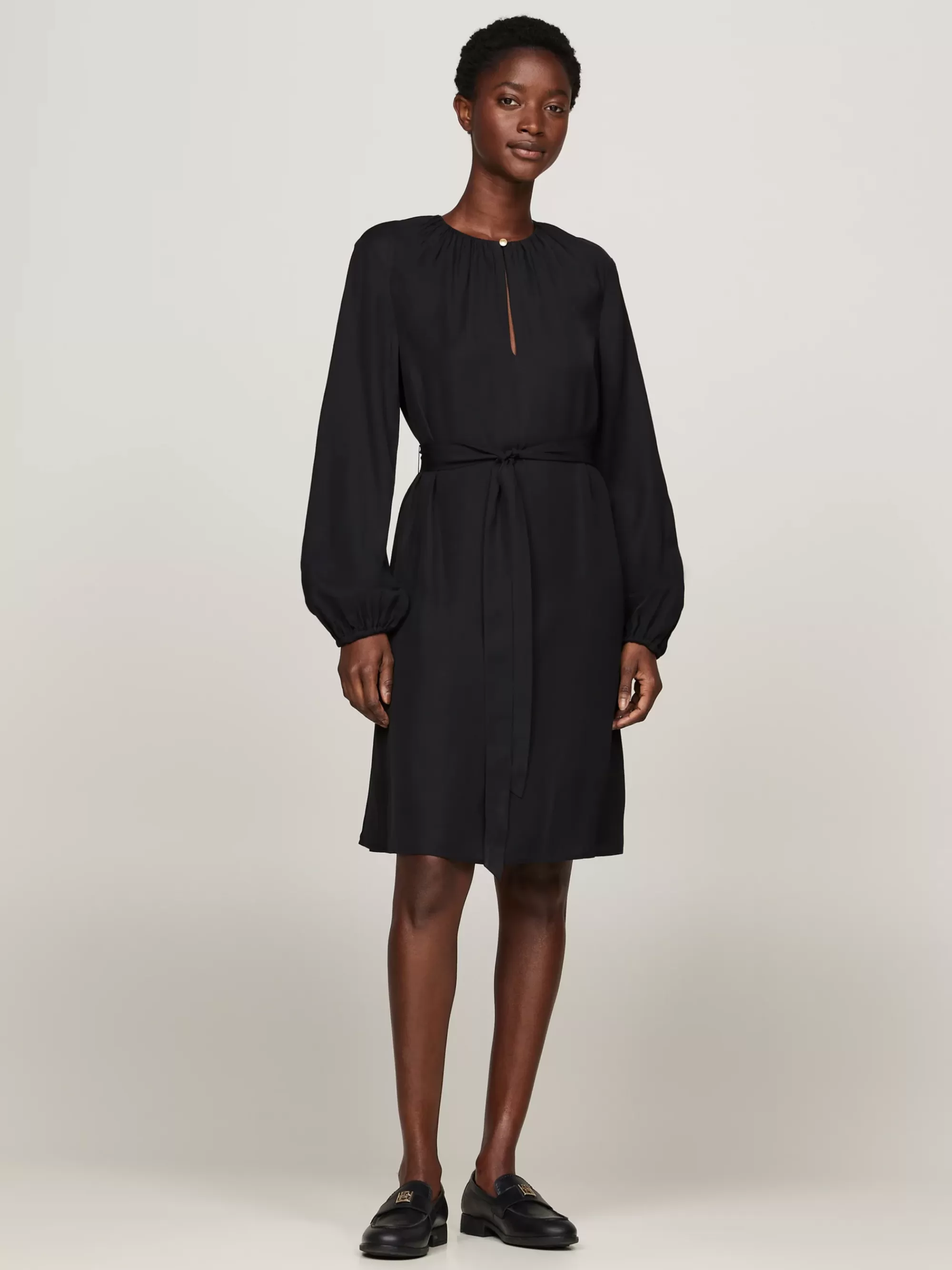 Jurken*Tommy Hilfiger Gesmokte Fit And Flare Mini-jurk BLACK