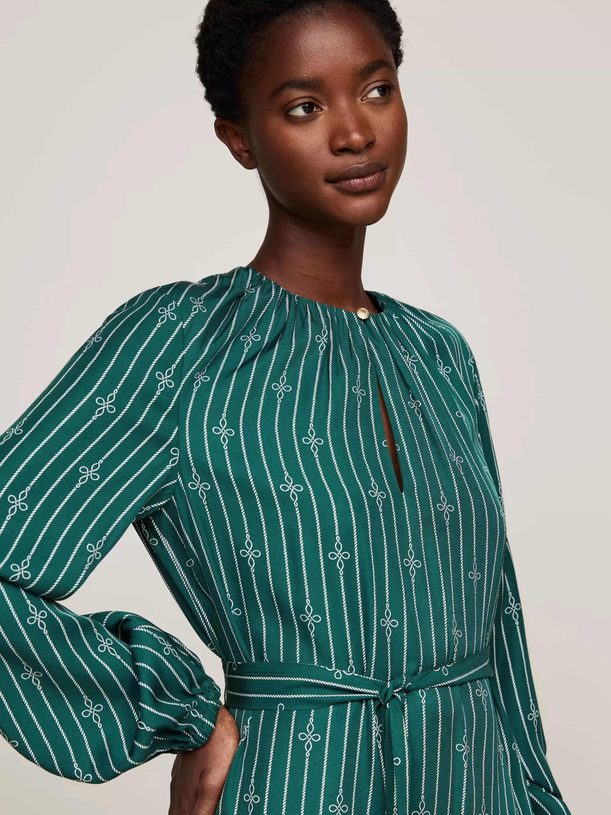 Jurken*Tommy Hilfiger Gesmokte Fit And Flare Mini-jurk ROPE STRIPE KNOT/ GREEN