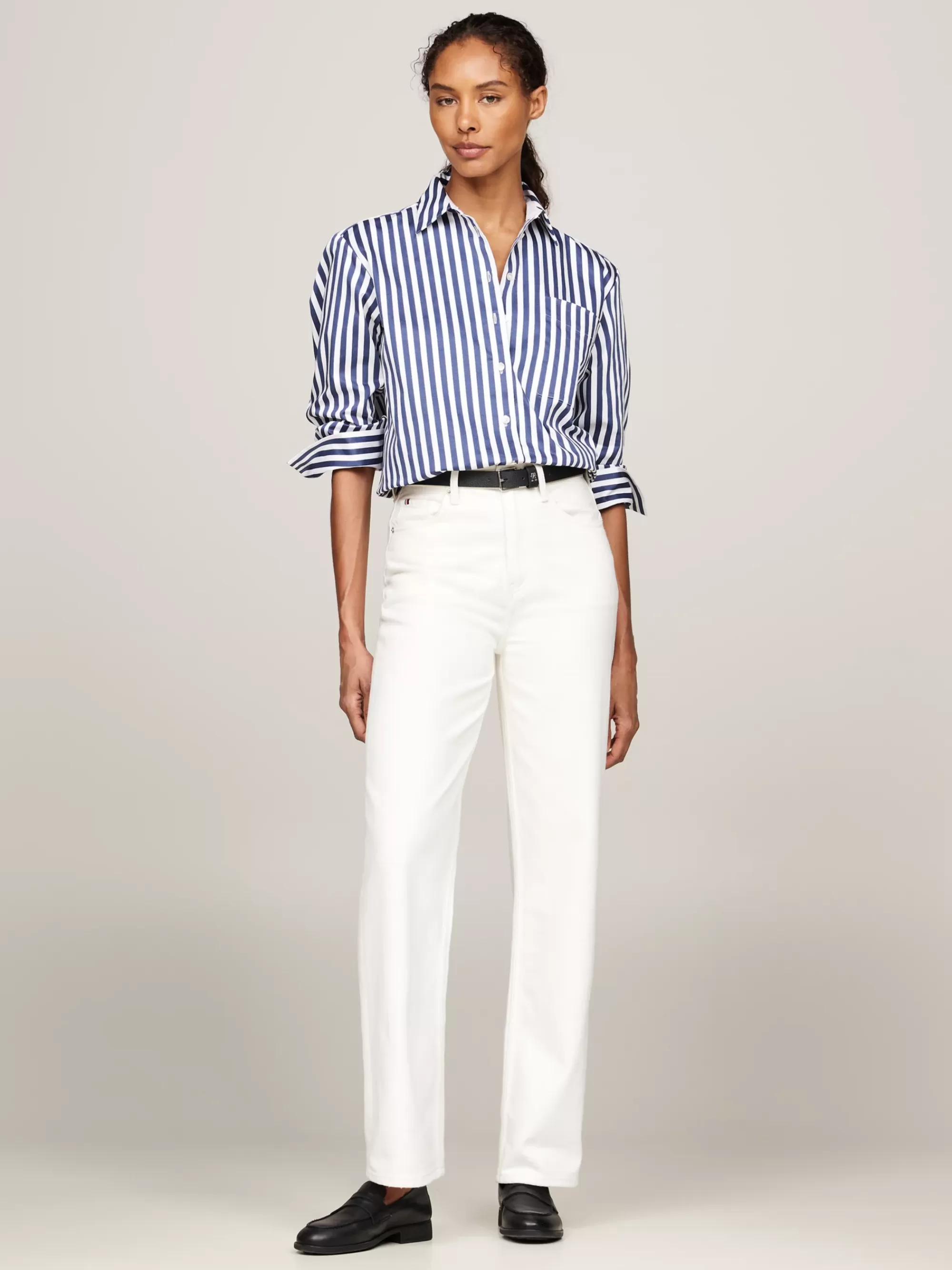 Blouses & Overhemden*Tommy Hilfiger Gestreept Oversized Fit Overhemd BANKER STP ANCIENT/ DESERT SKY
