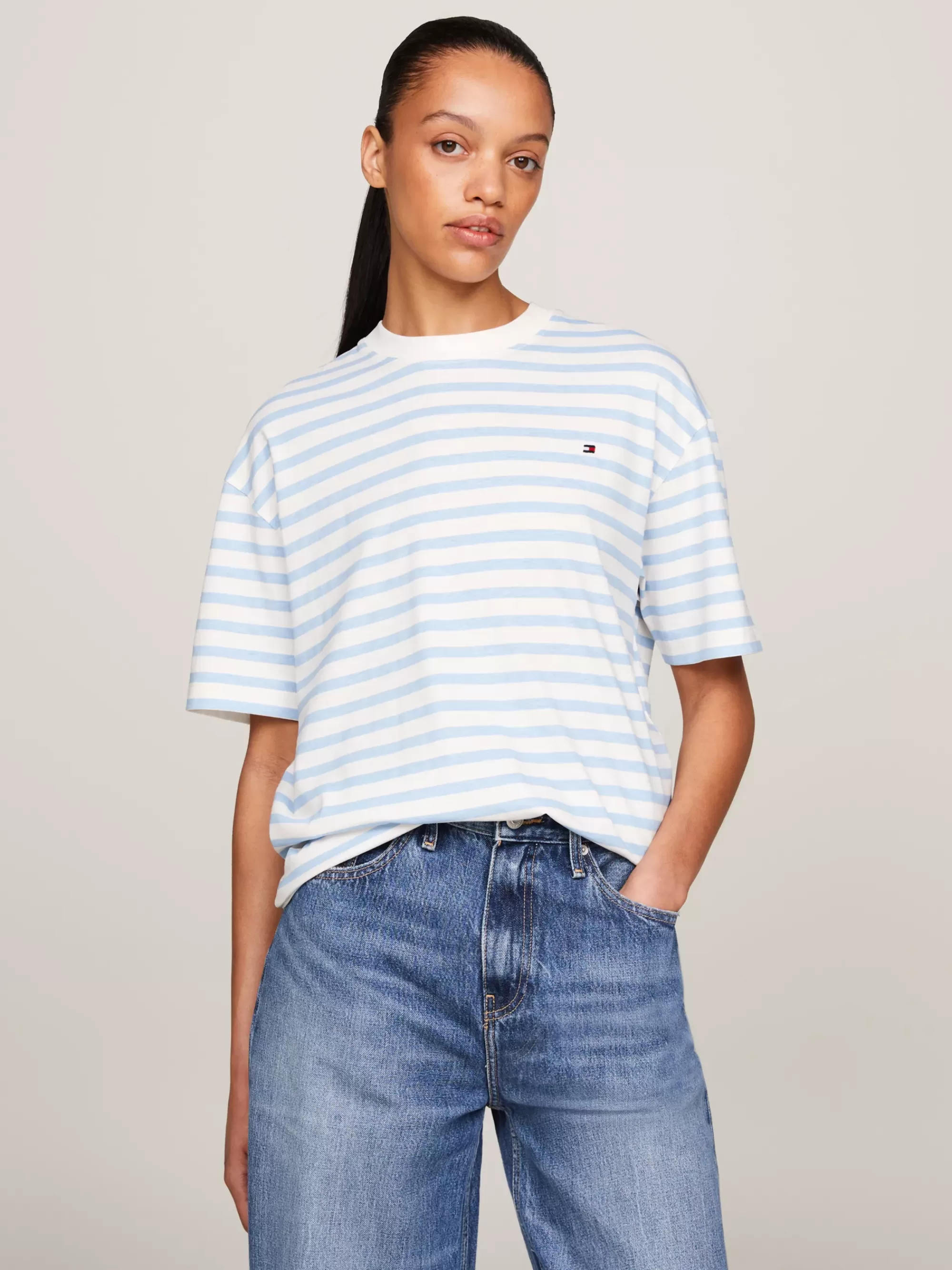 T-Shirts*Tommy Hilfiger Gestreept Relaxed Fit T-shirt REG STP ANCIENT WHITE/ VESSEL BLUE