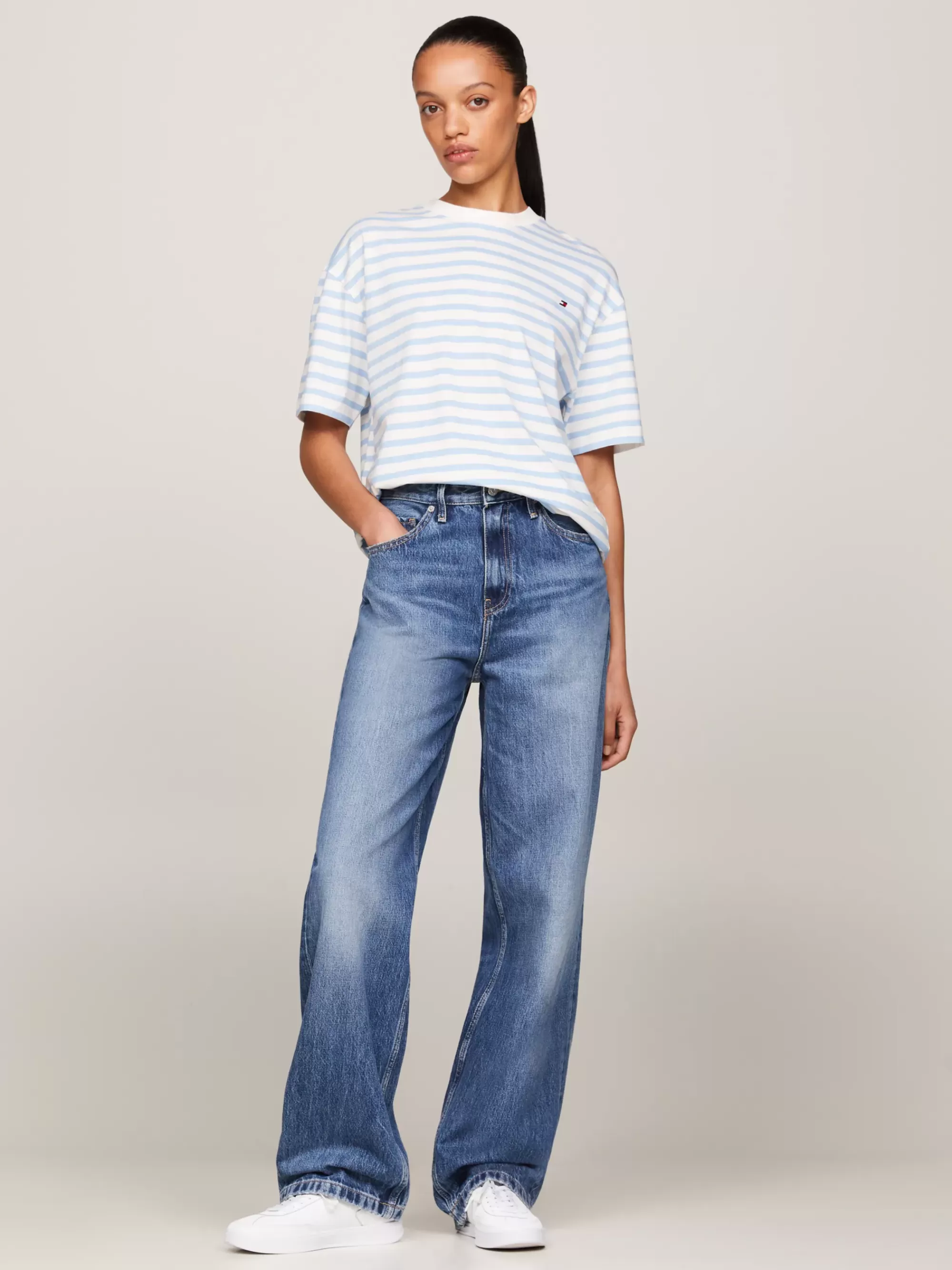 T-Shirts*Tommy Hilfiger Gestreept Relaxed Fit T-shirt REG STP ANCIENT WHITE/ VESSEL BLUE