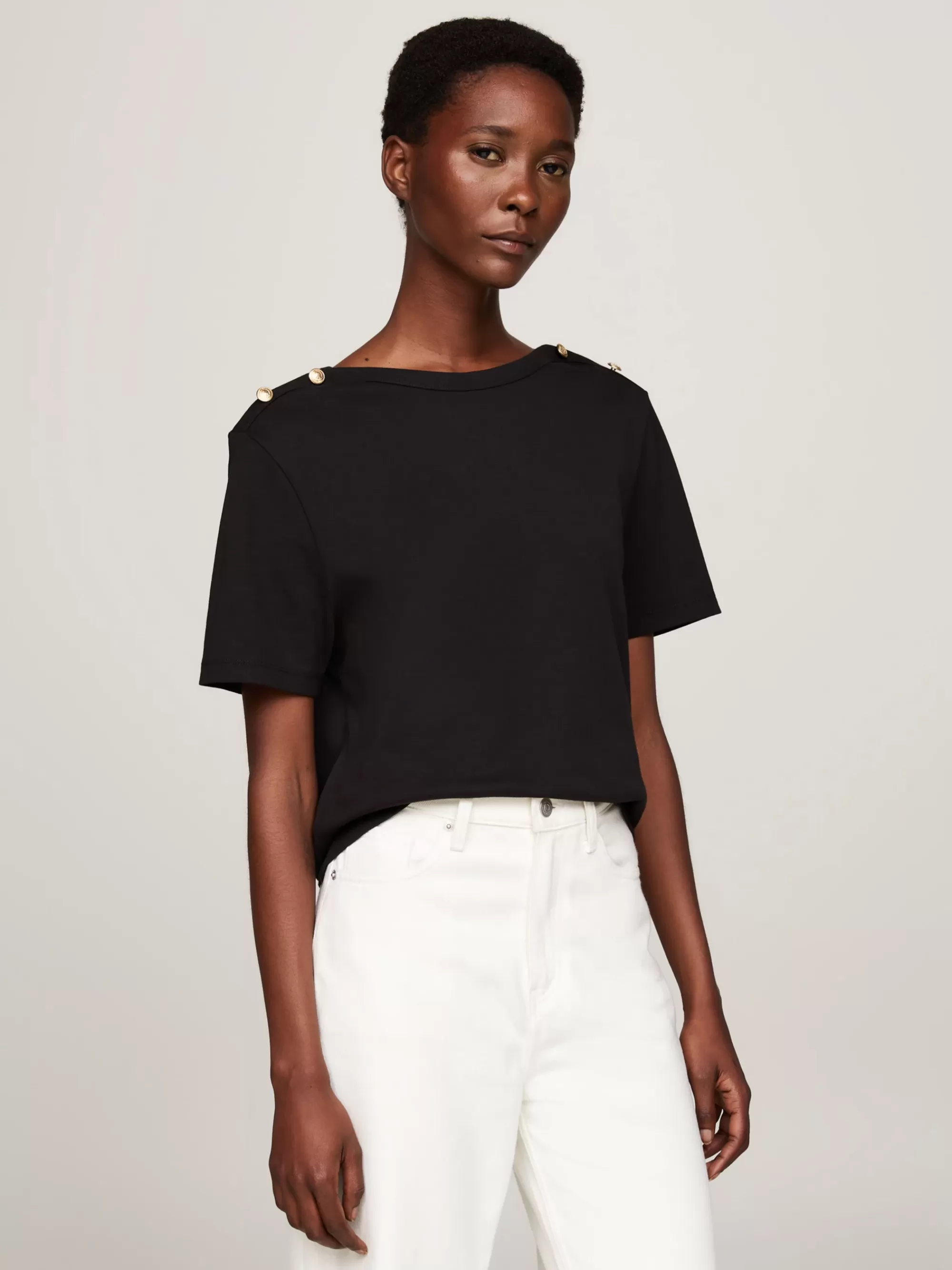 T-Shirts*Tommy Hilfiger Gestreept Relaxed Fit T-shirt Met Boothals BLACK